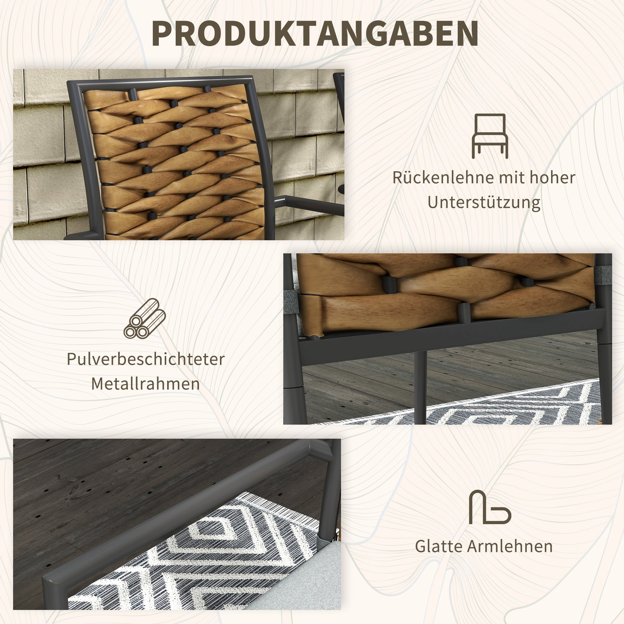 Outsunny Gartenstühle Outdoor-Stühle Terrassenstühle, wetterbeständig, modernes Design, 57 x 58 x 87cm, Grau