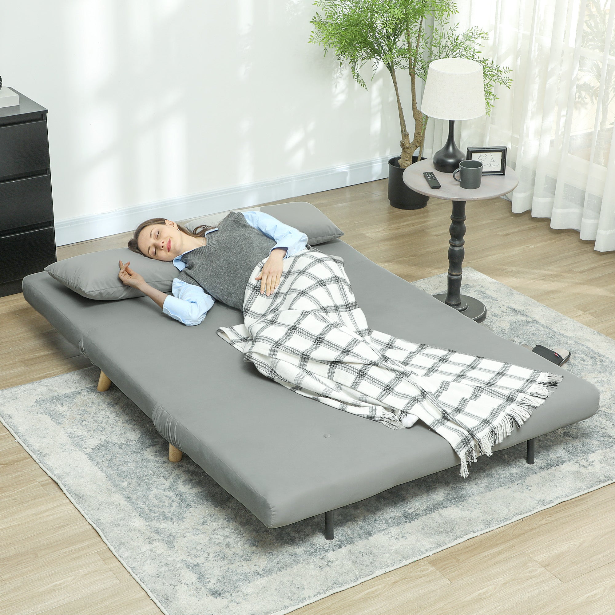 HOMCOM Schlafsofa Relaxsofa Sofa Couch, inkl. 2 Kissen, Samtoptik, 130 x 78 x 79 cm, Hellgrau