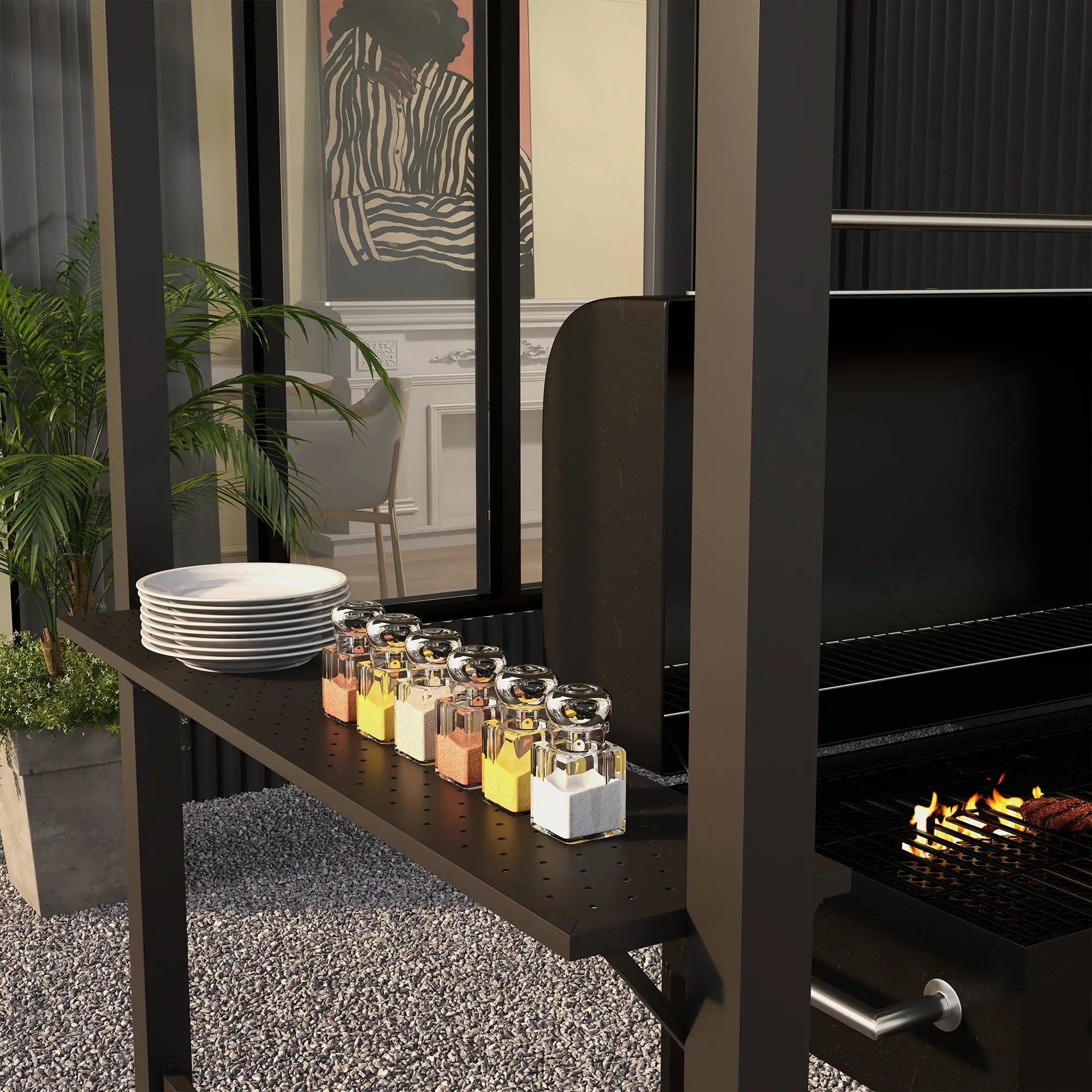 Outsunny Grillpavillon, 2 Seitenablagen, Haken, Stahlrahmen, 1,1 x 2,3m, Khaki