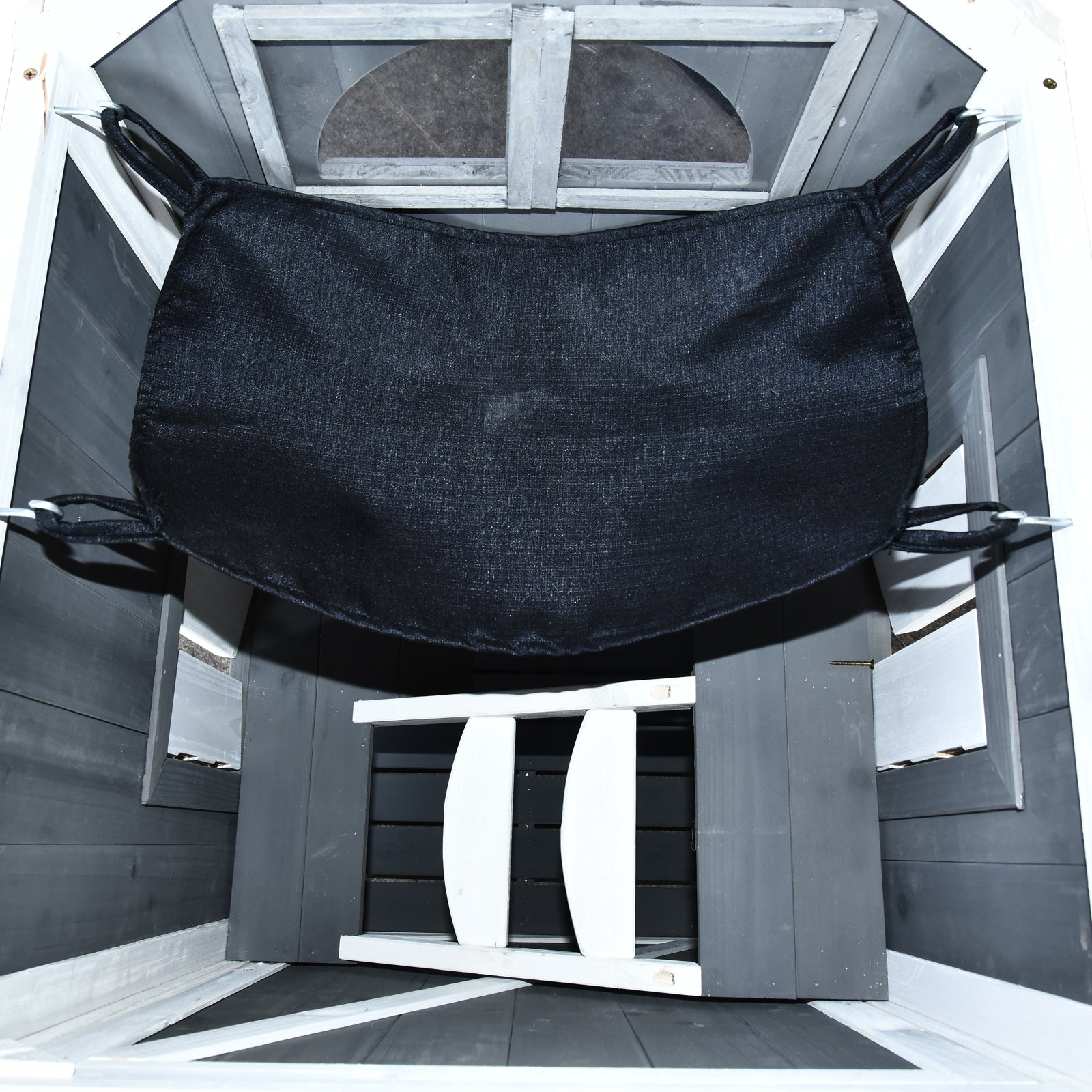 PawHut Katzenhaus für Katzenbett oder Katzentoilette, Katzenschrank, Katzenklo Indoor, Tannenholz, Asphaltdach, Grau, 59 x 55 x 109 cm