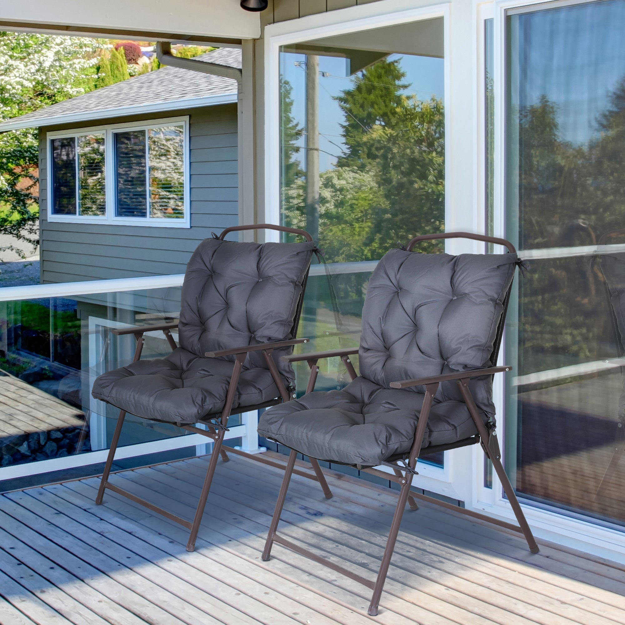 Outsunny 2er-Set Sitzkissen, 98cm x 50cm x 8cm Stuhlkissen mit Bänder, Polsterauflage, waschbar/Ergonomische Sitzpolster für Haus, Garten, Sofa, Grau