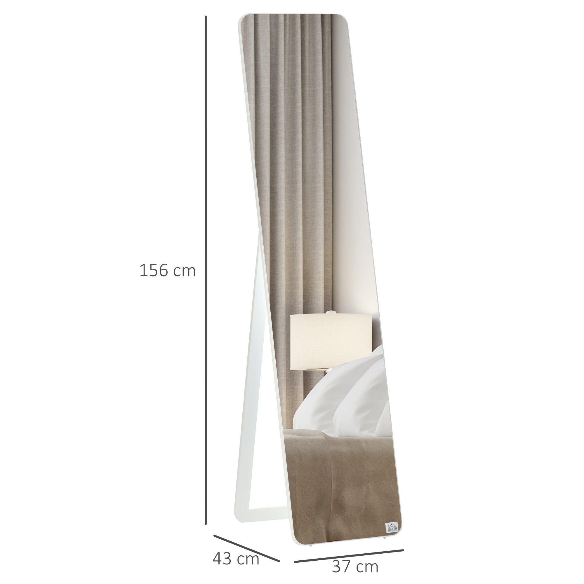 HOMCOM Standspiegel Ganzkörperspiegel mit klappbaren Rahmen Schminkspiegel frei stehend oder an der Wand montiert stabil für Wohnzimmer oder Ankleidezimmer Kiefernholz MDF Weiß 37 x 43 x 156 cm