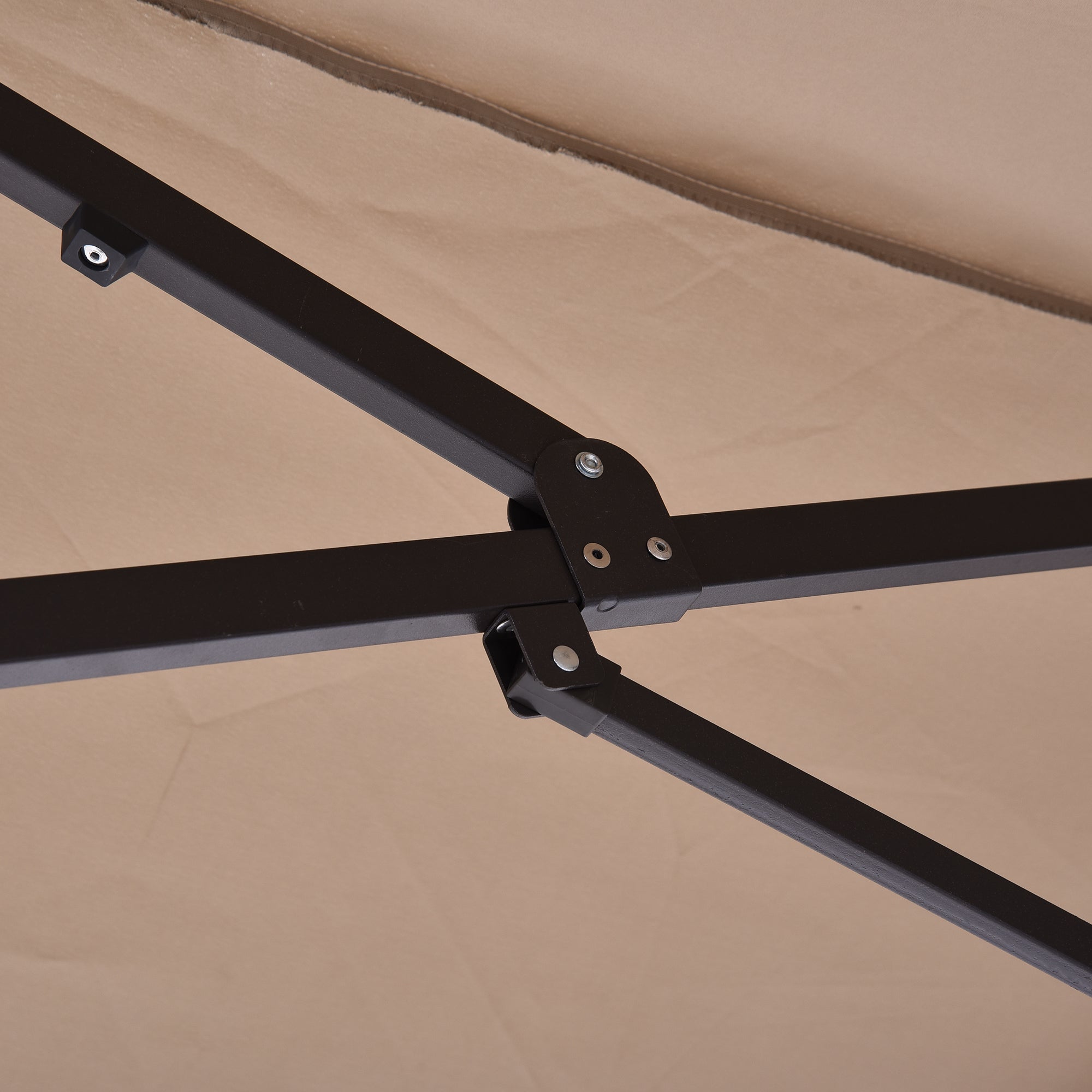 Outsunny Doppelsonnenschirm 455 x 270 cm Gartenschirm mit Handkurbel oval stabil Metallstange Marktschirm Doppelsonnenschirm Terrassenschirm Sonnenschutz für Strand Balkon Terrasse Garten Hellkaffee