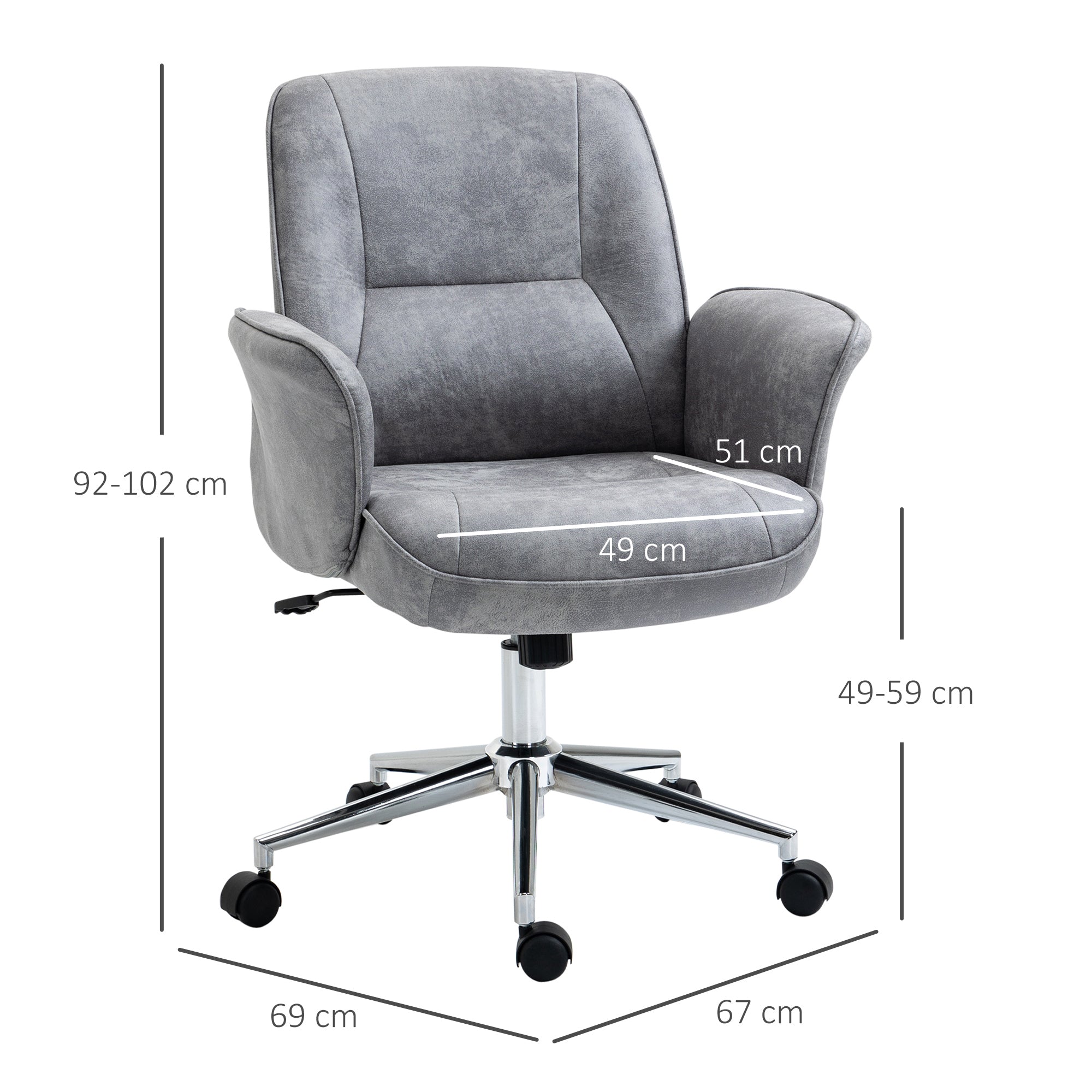 Vinsetto Bürostuhl mit Wippfunktion Schreibtischstuhl höhenverstellbarer Drehstuhl ergonomischer Arbeitsstuhl modern Belastbar bis 120 kg Mikrofaser Hellgrau 67 x 69 x 92-102 cm