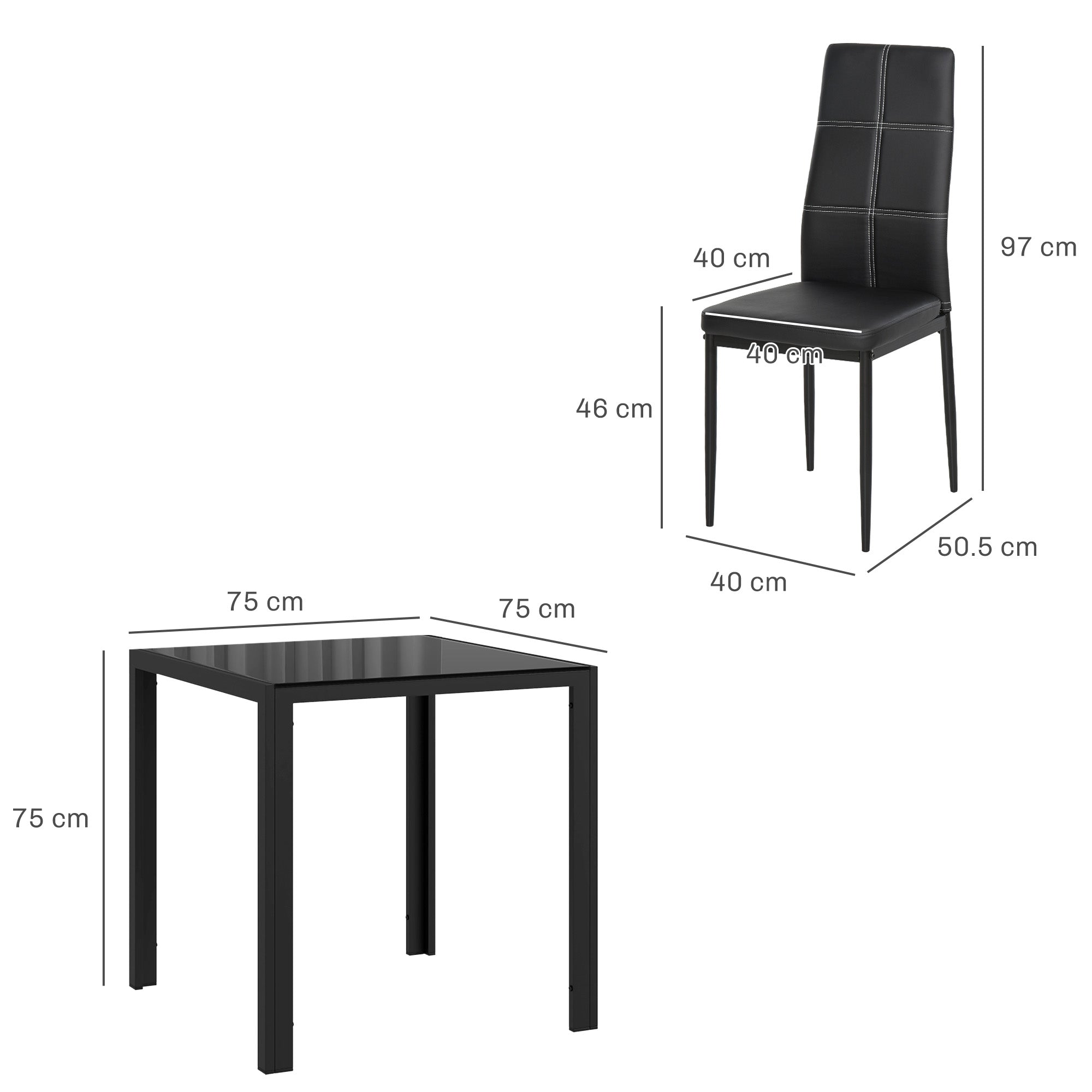 HOMCOM Essgruppe Esstisch mit 2 Stühlen Platzsparend Esszimmergruppe Sitzgruppe Schwarz