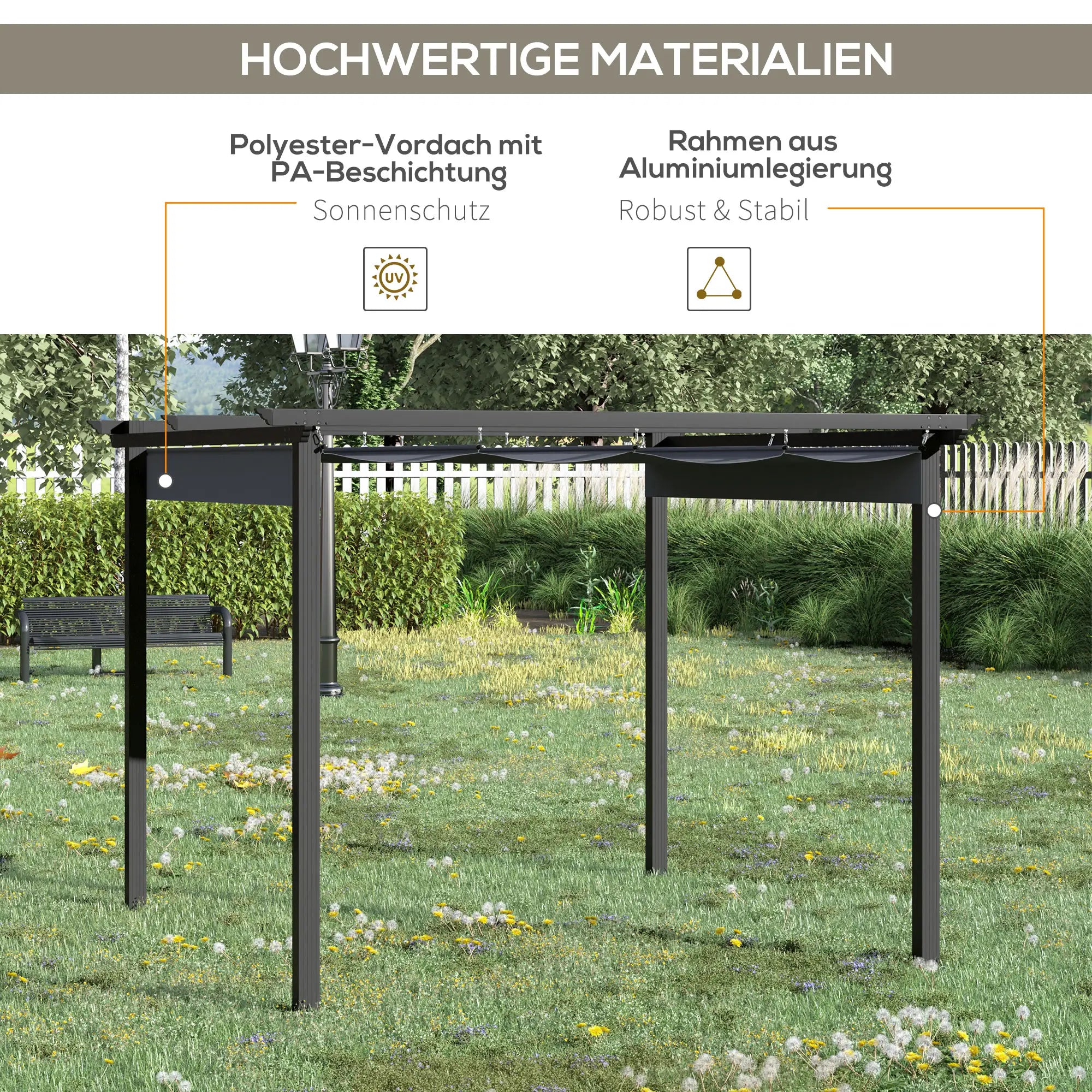 Outsunny Pergola 2,95x2,95?m mit Schiebedach Grau