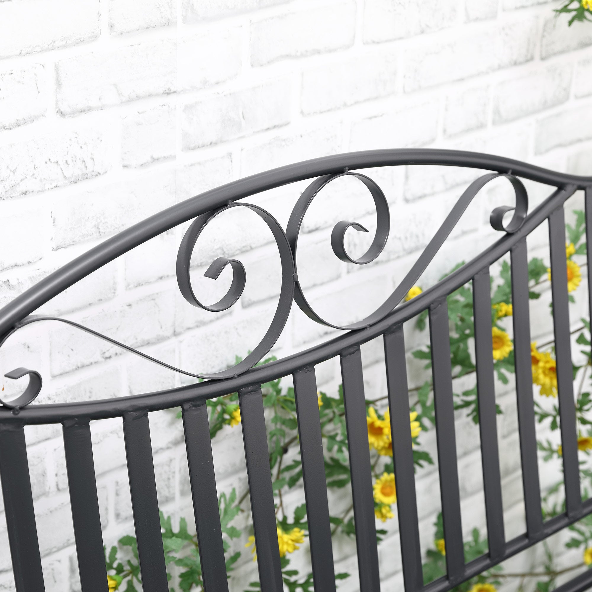 Outsunny Gartenbank Sitzbank Parkbank 2-Sitzer Metallbank Stahlrahmen mit Armlehne für Garten Balkon und Terrasse bis 220 kg belastbar Grau 115,5 x 54 x 96 cm