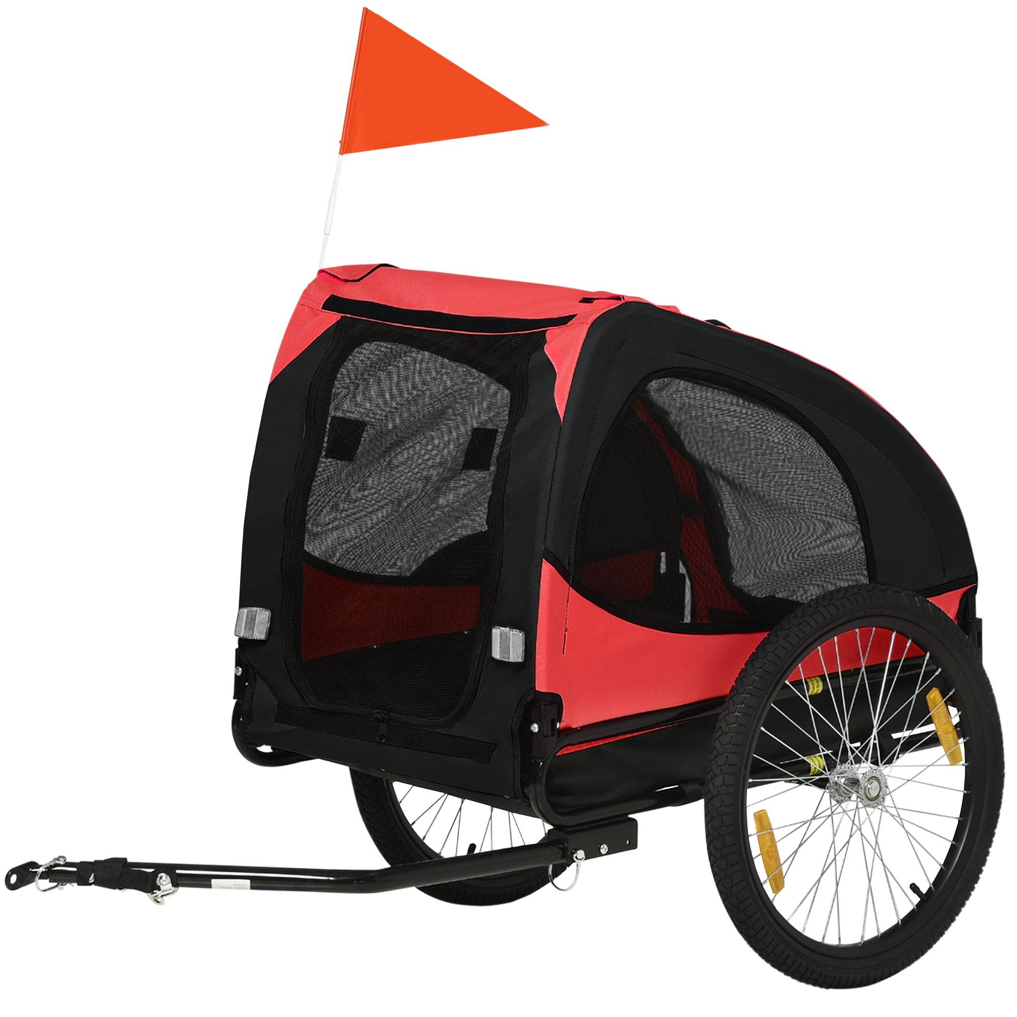 PawHut Hundeanhänger, klappbarer Fahrradanhänger für Hunde, wasserbeständig, Oxfordstoff, Metall, 140 x 71 x 83 cm, Rot