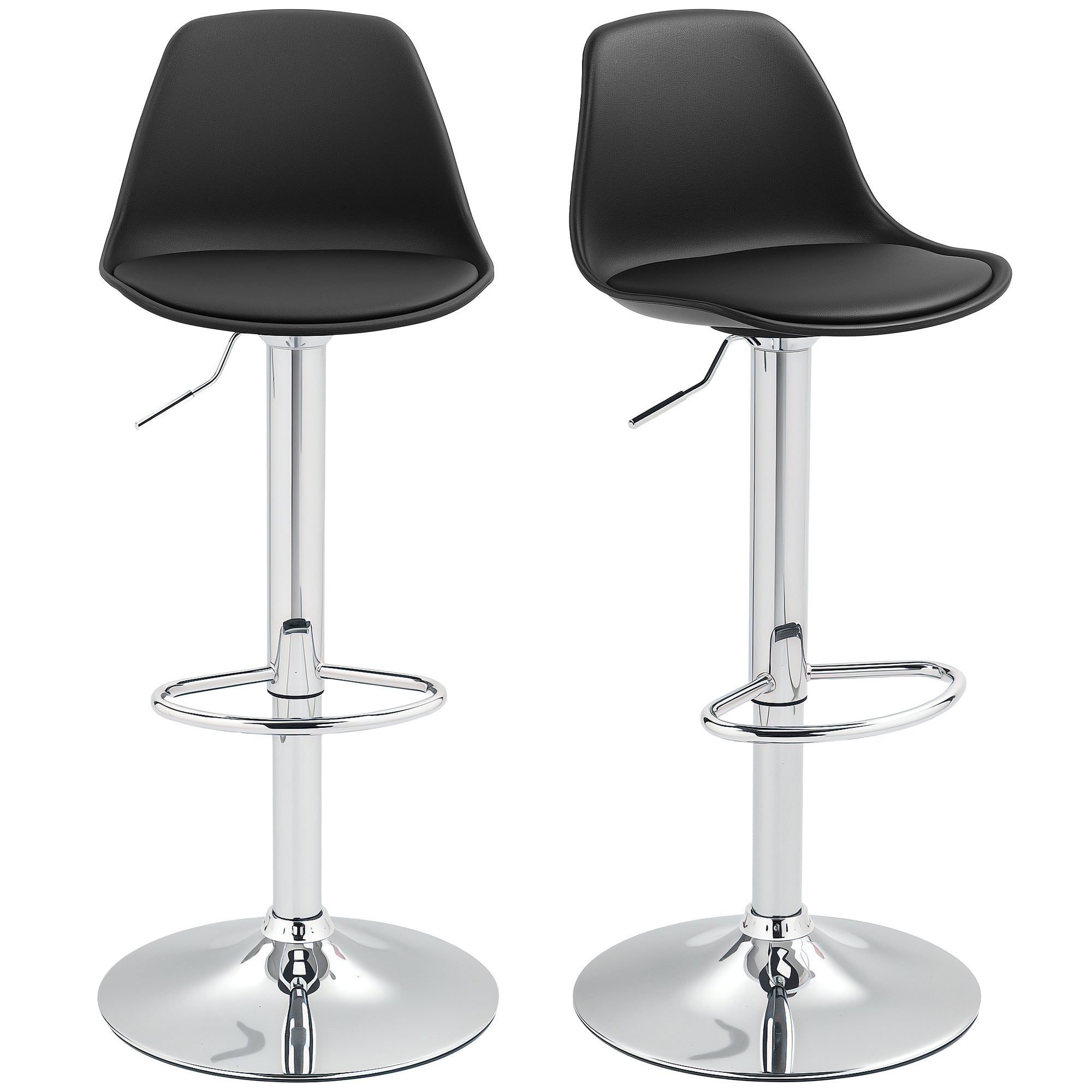 HOMCOM 2er-Set Barhocker, Barstühle, Drehstühle mit Lehne, höhenverstellbar, bis 120 kg belastbar, 42 x 38 x 82-104 cm, Schwarz