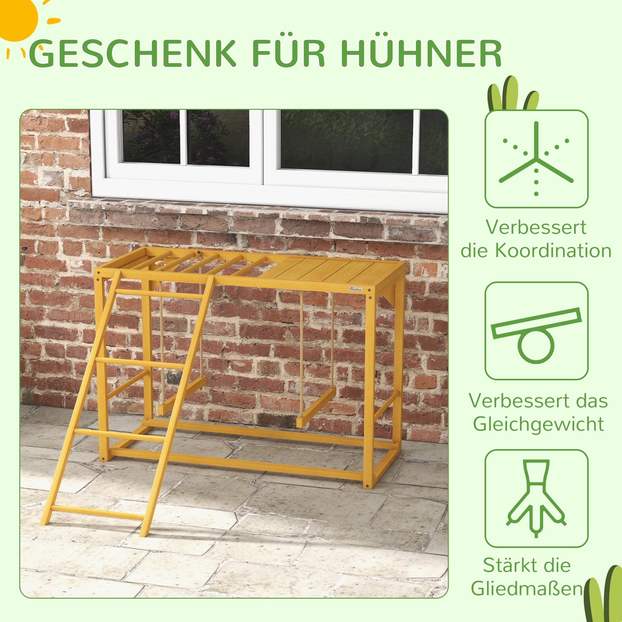 PawHut Hühner-Spielgerüst mit Schaukeln und Leiter, für 3-4 Hühner, Hühner-Klettergerüst aus Holz