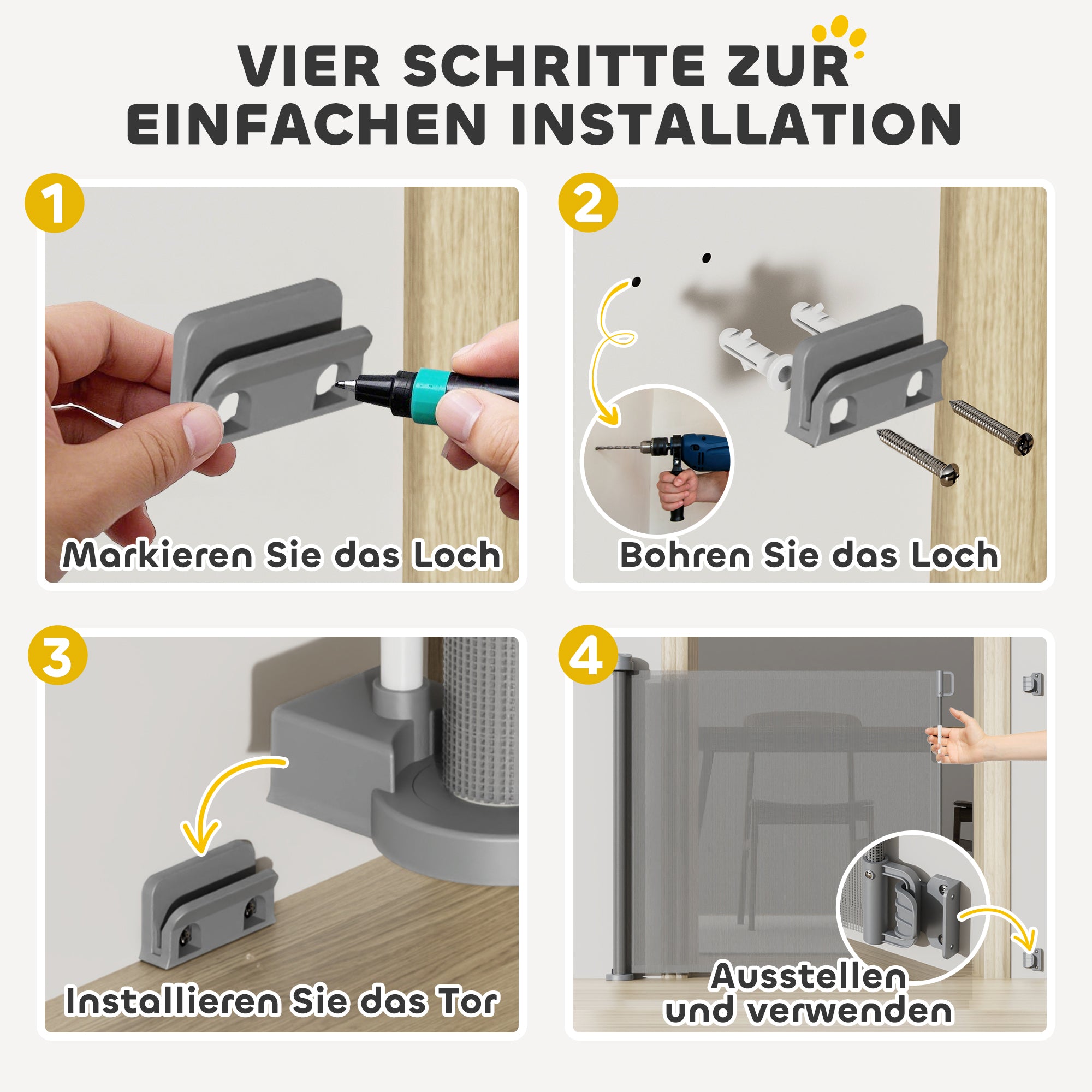PawHut Treppenschutzgitter Ausziehbar 0-136cm 87 cm Hoch Türschutzgitter für Haustiere 142 x 10 x 87 cm Grau