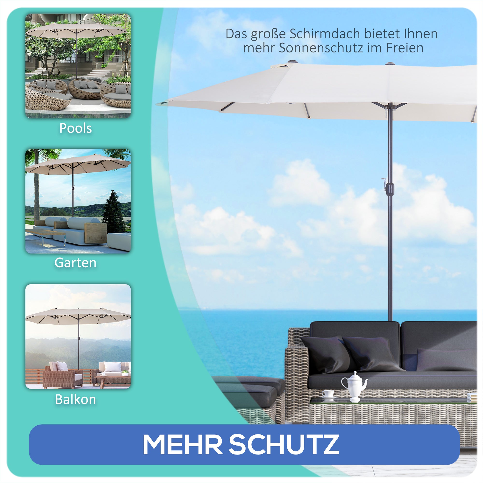 Outsunny XXL Sonnenschirm mit Handkurbel wetterbeständig 455 cm x 270 cm x 240 cm Stahl Polyester Beige