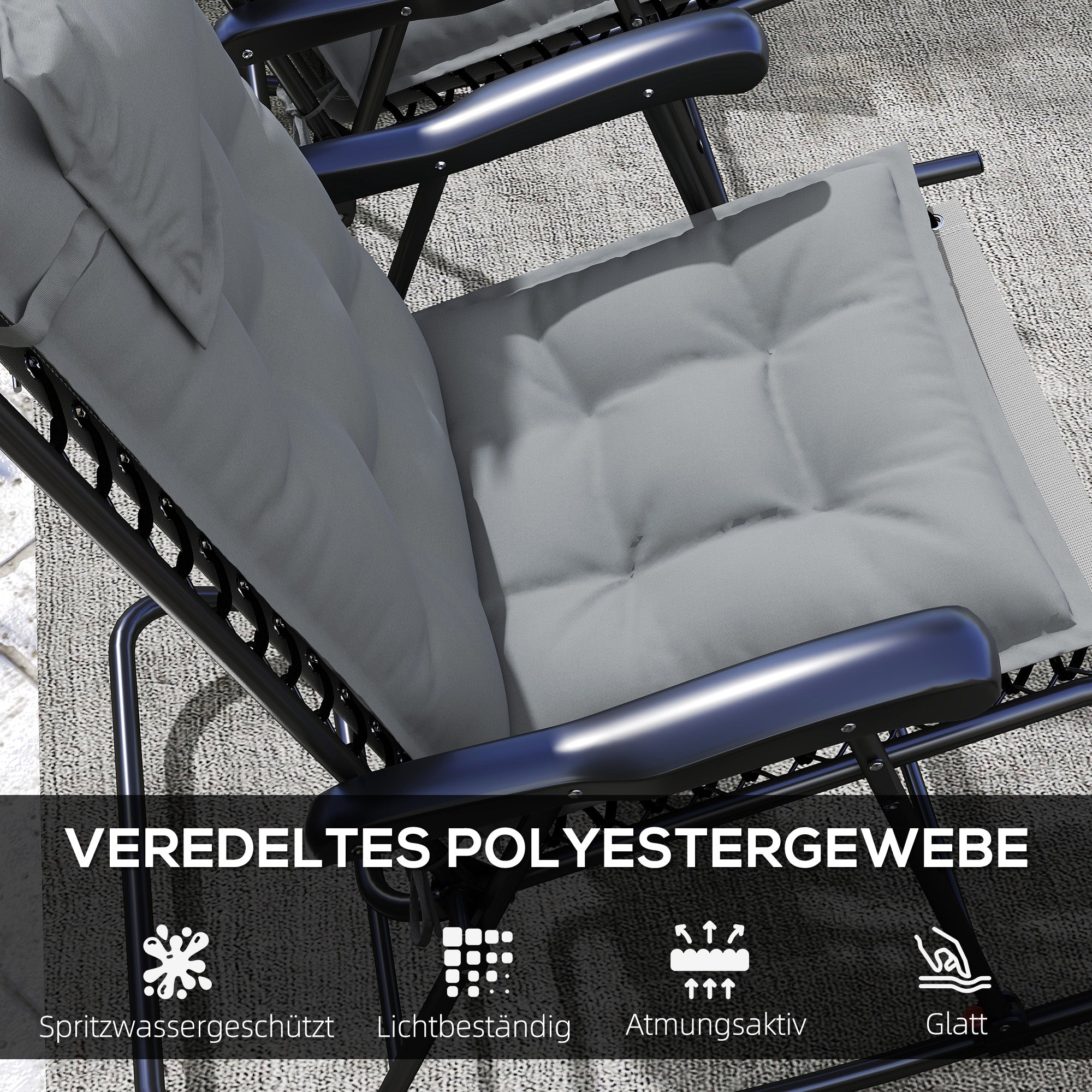 Outsunny 2er Set Auflage für Sonnenliege Wasserabweisend Liegenauflage für Gartenliege Polsterauflage 50x116x5 cm, Hellgrau