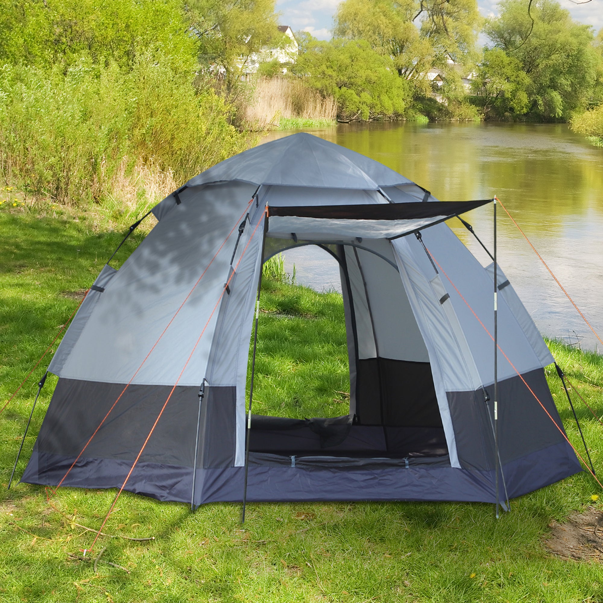 Outsunny Campingzelt 3–4 Personen, Kuppelzelt grau-schwarz