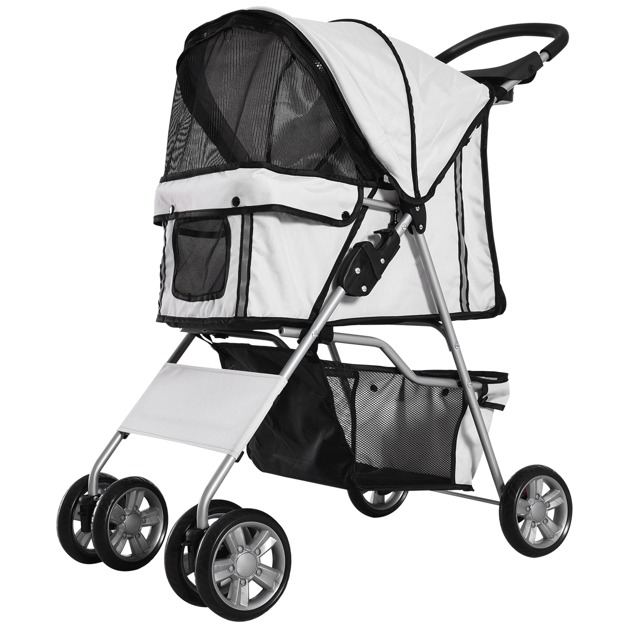 PawHut Hundewagen Hundebuggy bis 10 kg Klappbar verstellbares Vordach 2 Becherhalter Sonnendach Silber