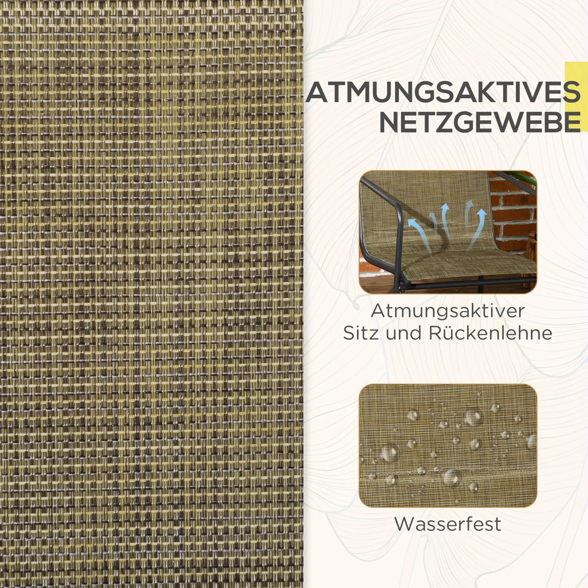 Outsunny Gartenstuhl, 2er-Set, atmungsaktiver Bezug, robuster Metallrahmen, 54x66,5x88cm, Schwarz/Braun