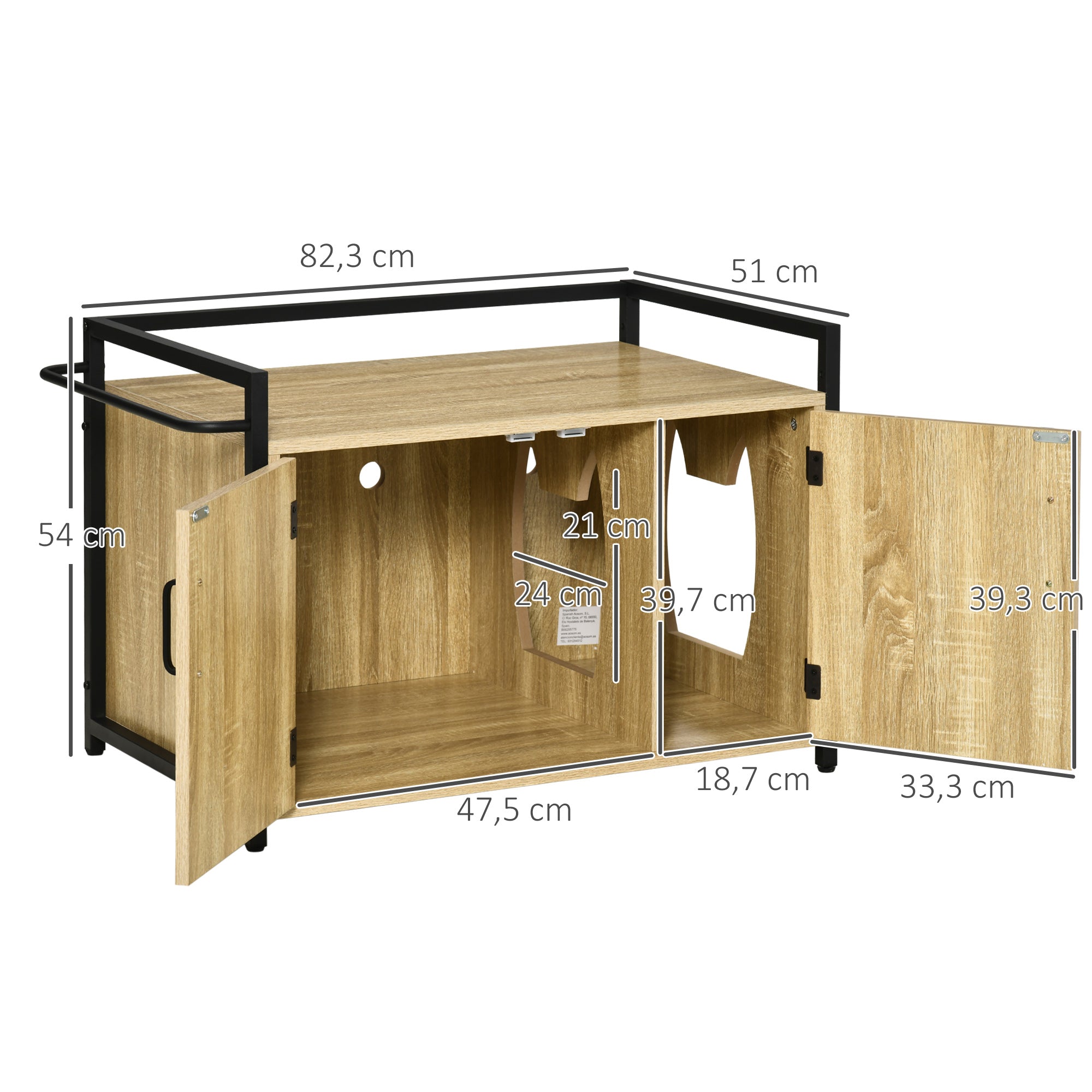 PawHut Katzenschrank für Katzentoilette Katzenklo Beistelltisch Katzenhaus Katzenkommode Schrank Natur 82,3 x 51 x 54 cm