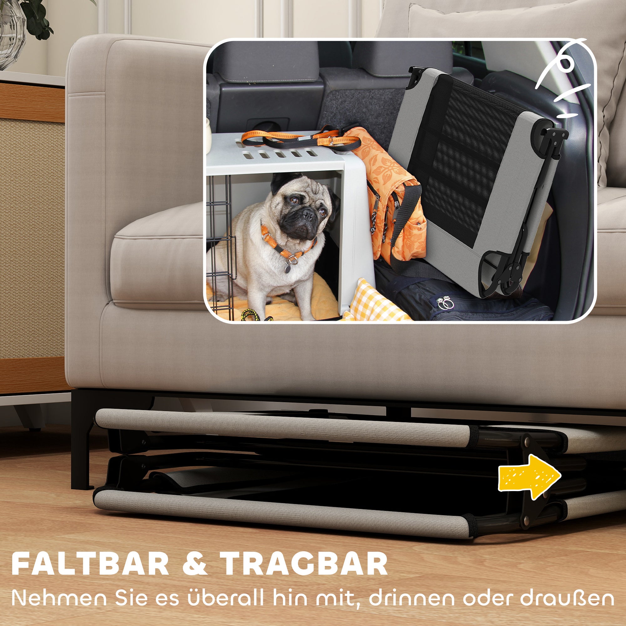 PawHut Tragbares erhöhtes Hundebett, erhöhtes Haustierbett mit atmungsaktivem Netz, für große Hunde, Hellgrau