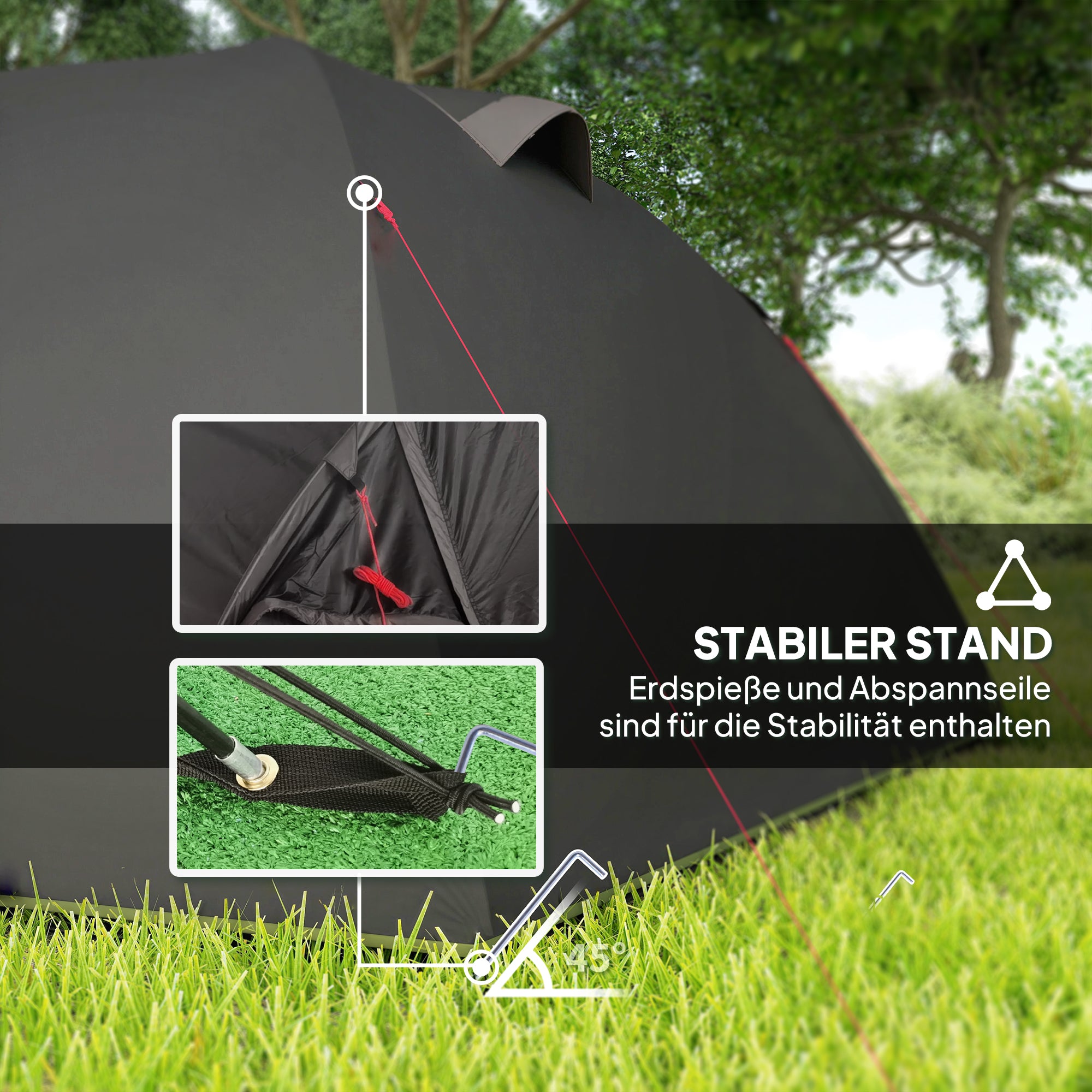 Outsunny Campingzelt für 4 Personen leicht, stabil UV 50+ Tunnelzelt mit Vordach Seitentür&Fenster Schwarz