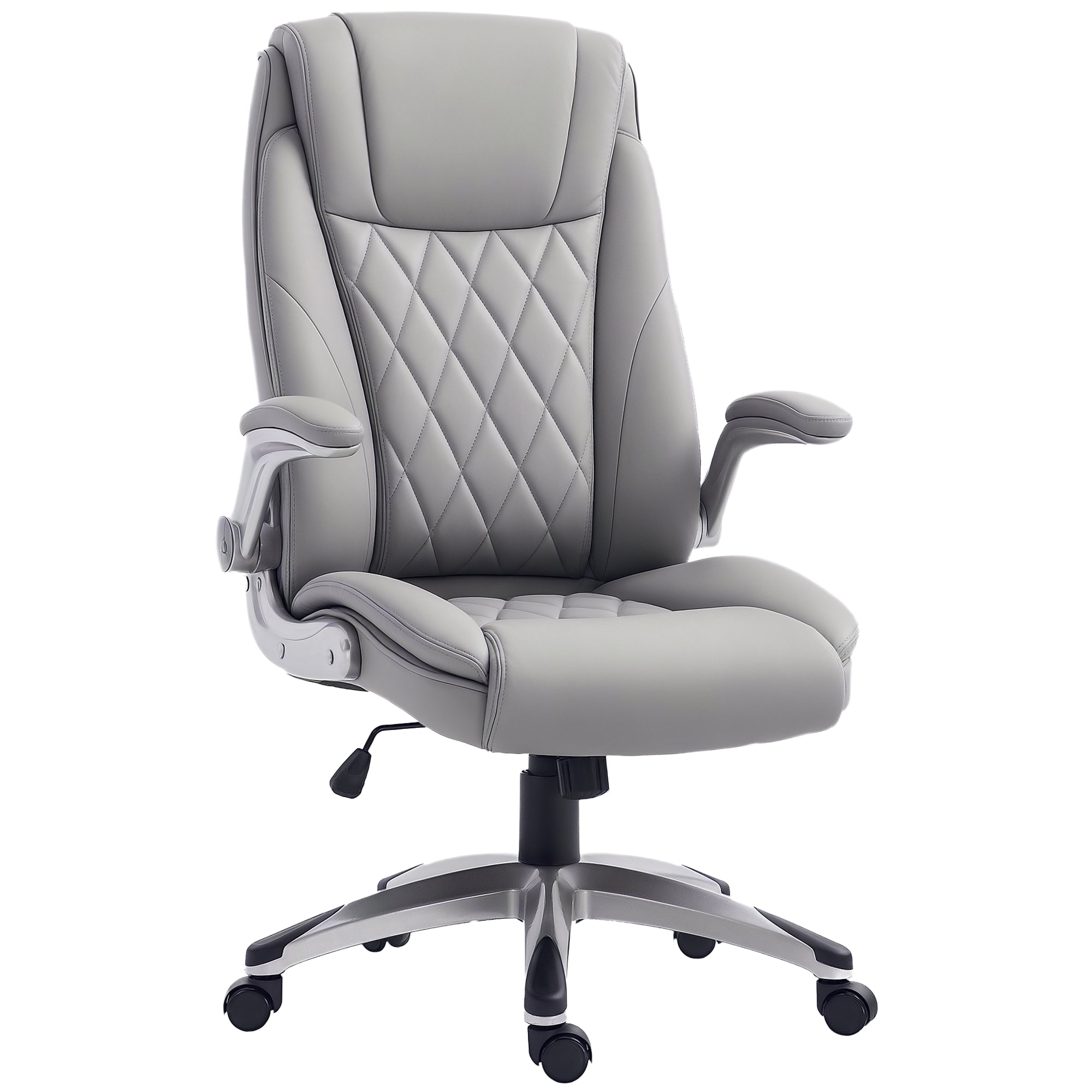 Vinsetto Bürostuhl Ergonomischer Drehstuhl Computerstuhl mit Wippfunktion höhenverstellbar mit Kopfstütze und gepolsterte Armlehnen Kunstleder Grau 70 x 71 x 113121 cm