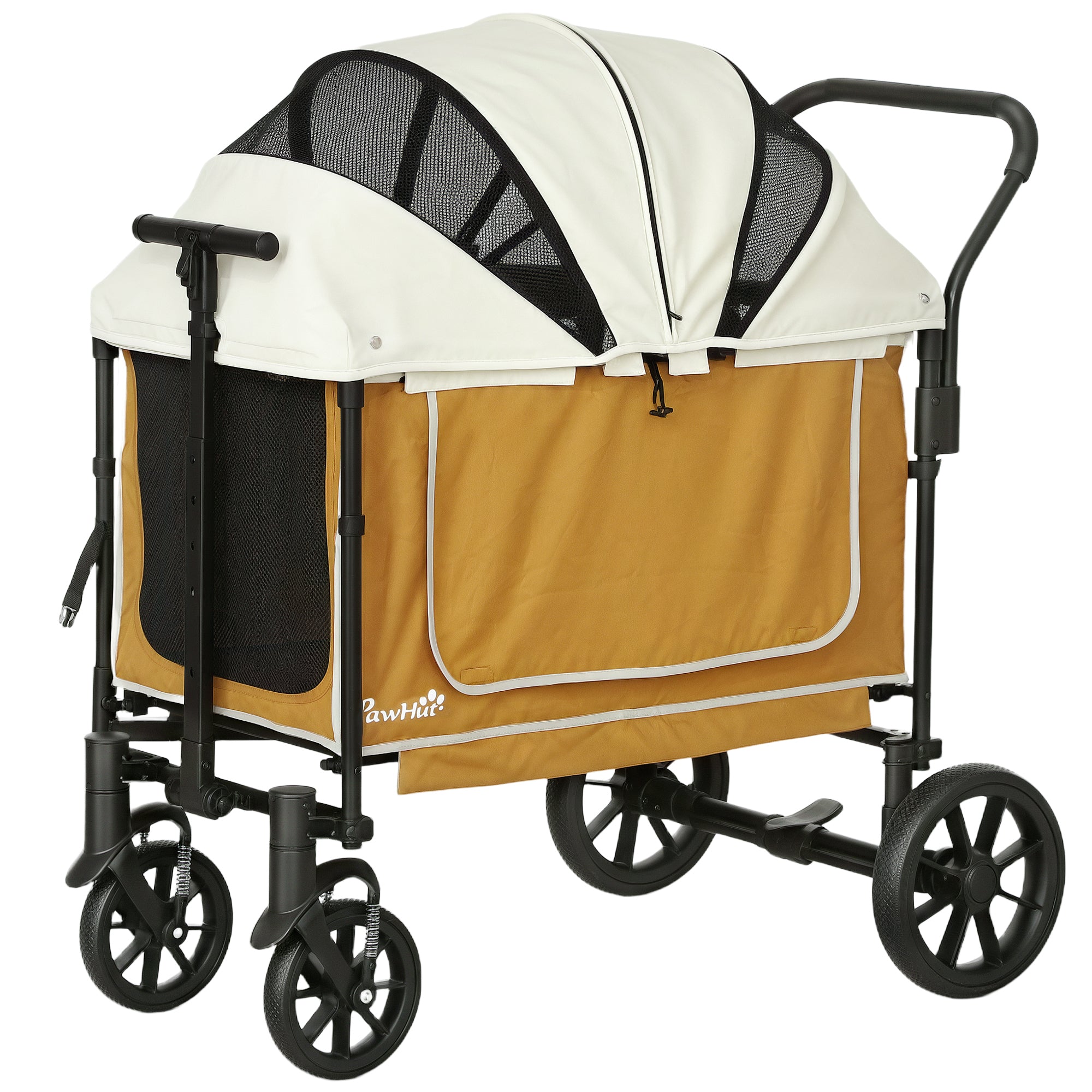 PawHut Hundewagen Hundebuggy klappbar für Hunde & Katzen bis 30 kg 110 x 65 x 102 cm Braun