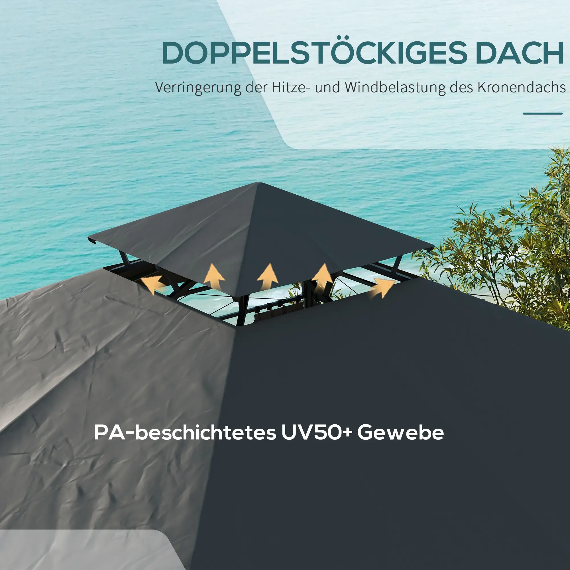 Wetterfester Pavillon 3x3?m mit Seitenwand, Dunkelgrau