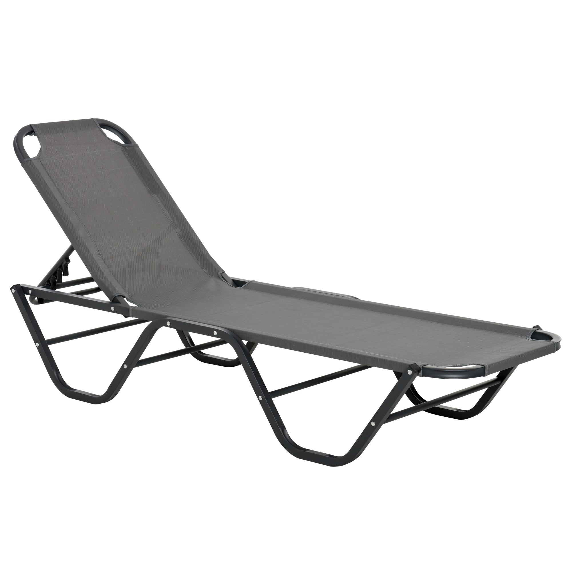 Outsunny Sonnenliege Strandliege 5-Stufige Alu Gartenliege Relaxliege Texteline Grau+Schwarz 163 x 58,5 x 91 cm