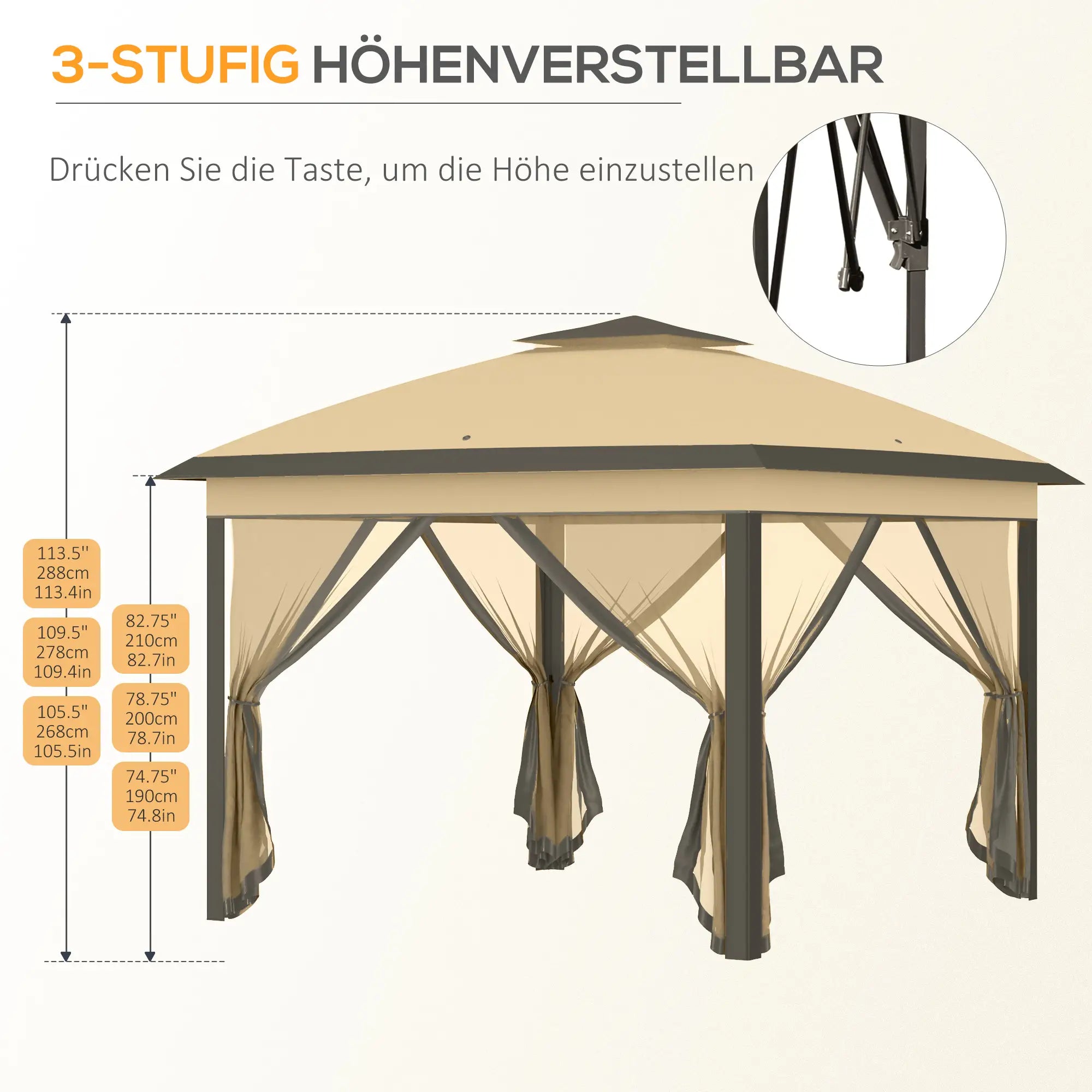 Faltpavillon 3,3x3,3?m mit Doppeldach & Seitenteilen, Beige