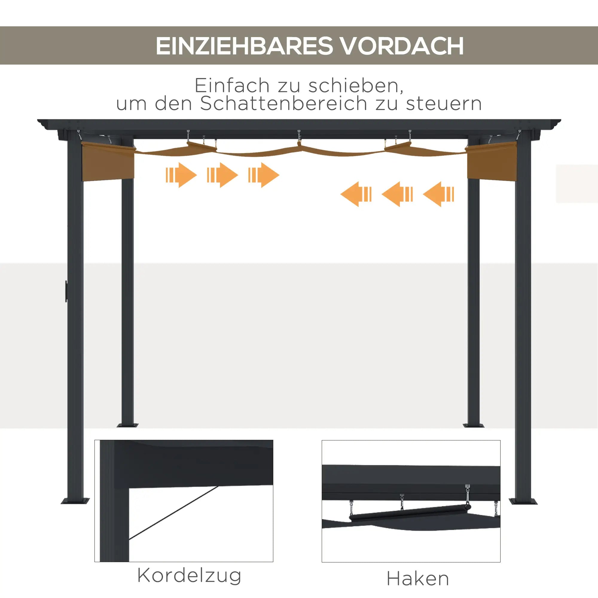 Outsunny Pergola 2,95x2,95?m mit Schiebedach Grau