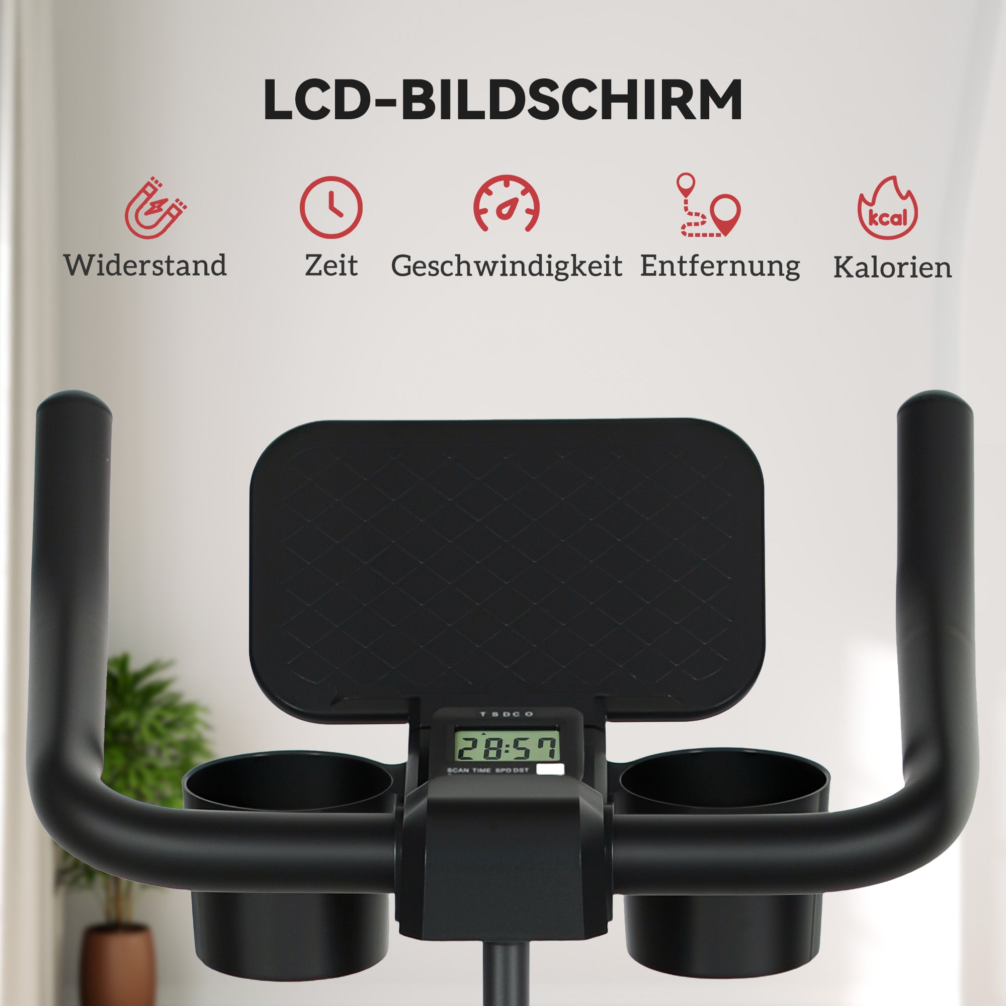 SPORTNOW Heimtrainer Fahrrad, Fitness-Bike mit LCD-Monitor, Tablet-Halter, Flaschenhalter, bequemer Sitz, kompakt, Schwarz