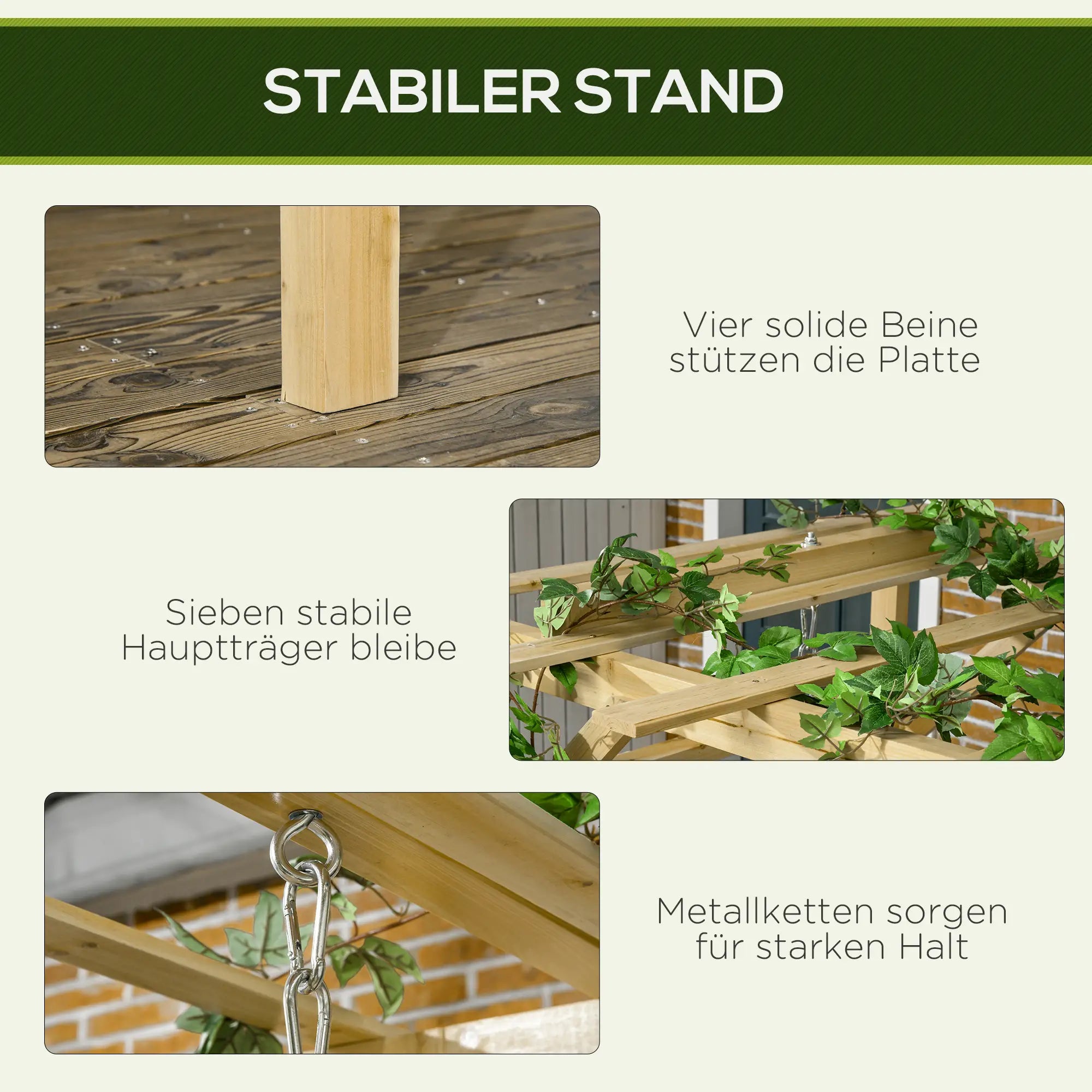 Outsunny Hollywoodschaukel Pergola höhenverstellbar Massivholz