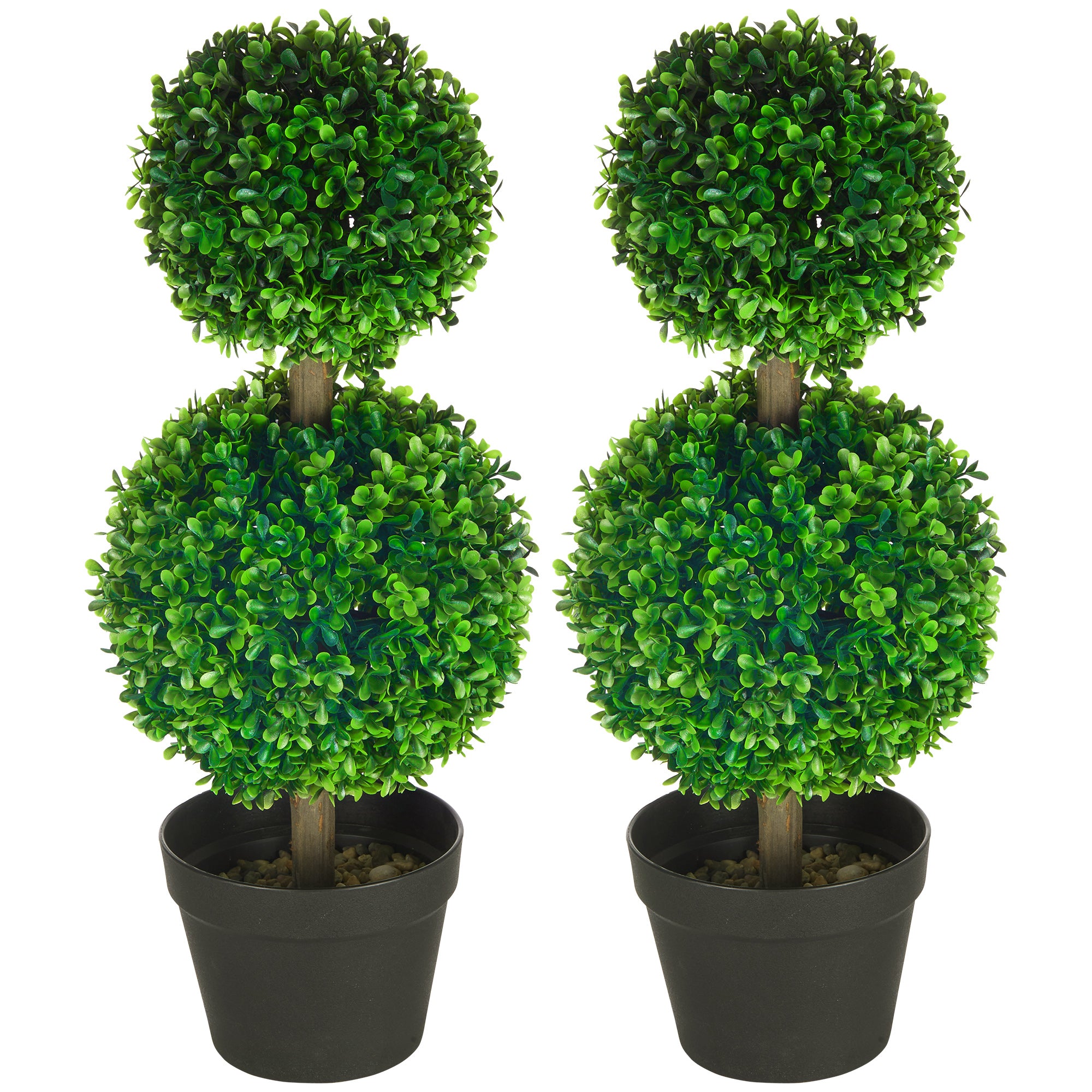HOMCOM 2er-Set Künstlicher Buchsbaum, 2 Buchsbäume, Outdoor, 17 cm x 17 cm x 60 cm, Grün + Braun+ Schwarz