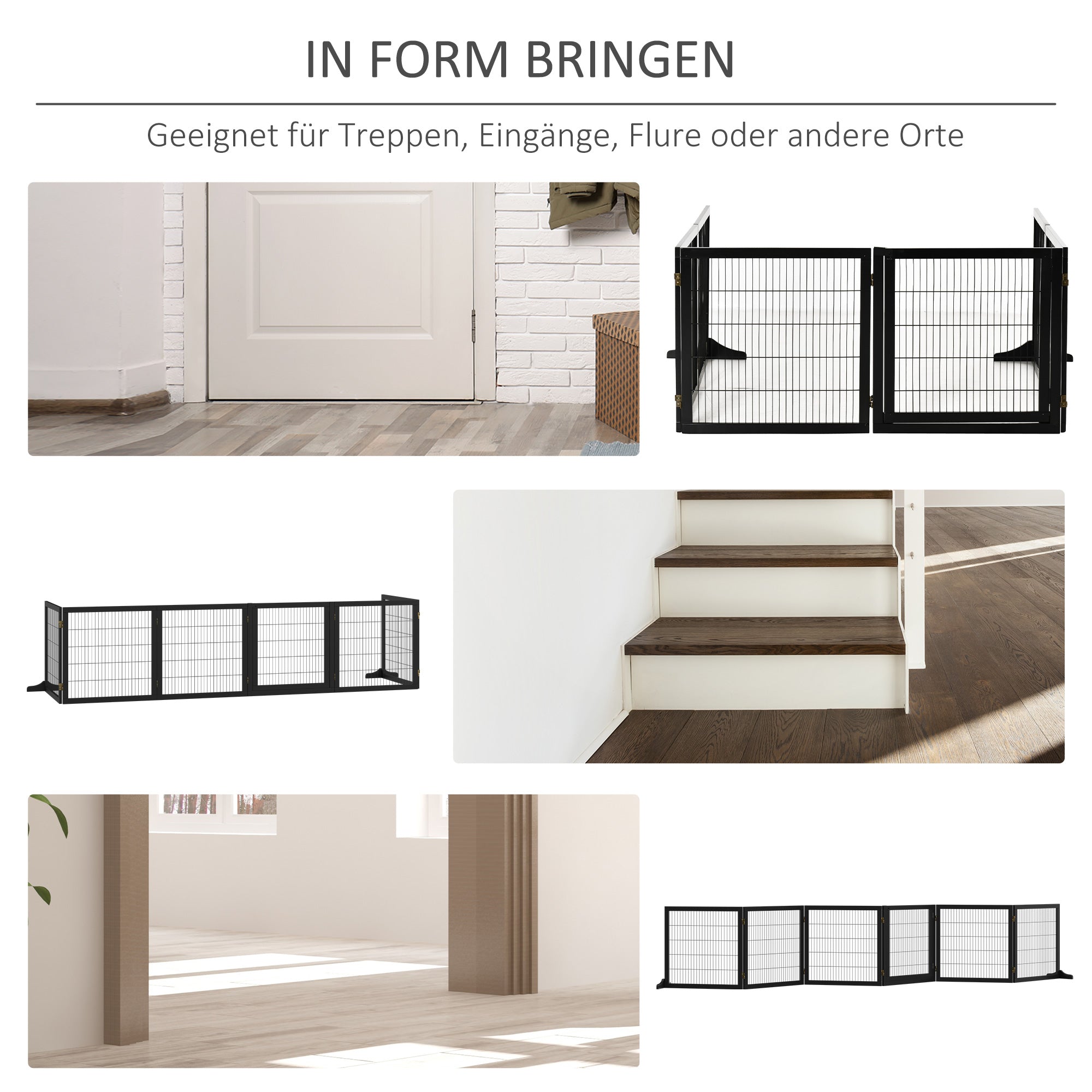 PawHut Absperrgitter für Hunde klappbar 432 x 36 x 70cm Kiefernholz Schwarz