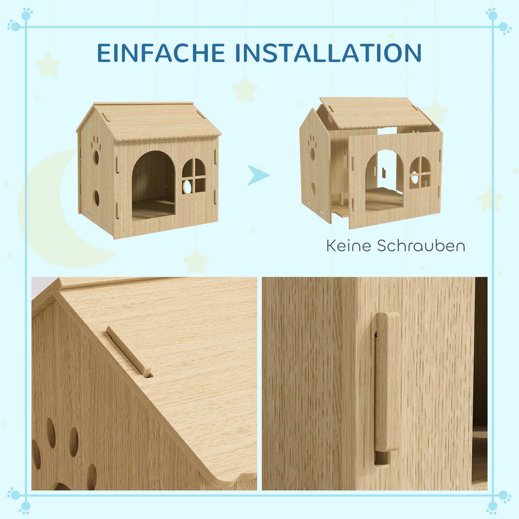 PawHut Hundehütte/Katzenhaus für Indoor, niedliches Design, 50 x 41 x 51 cm
