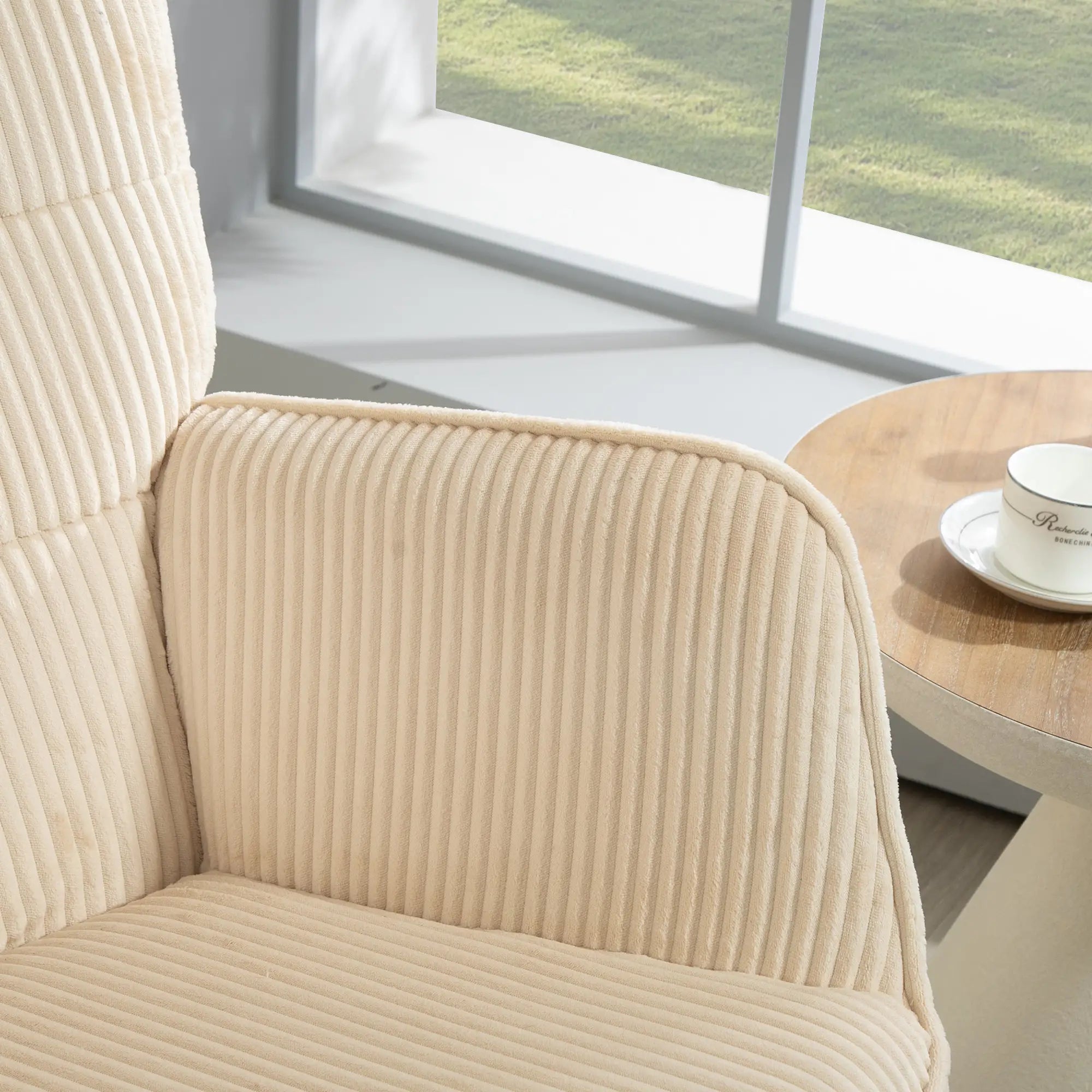 HOMCOM Schaukelstuhl mit Kordoptik & Holzkufen – Beige