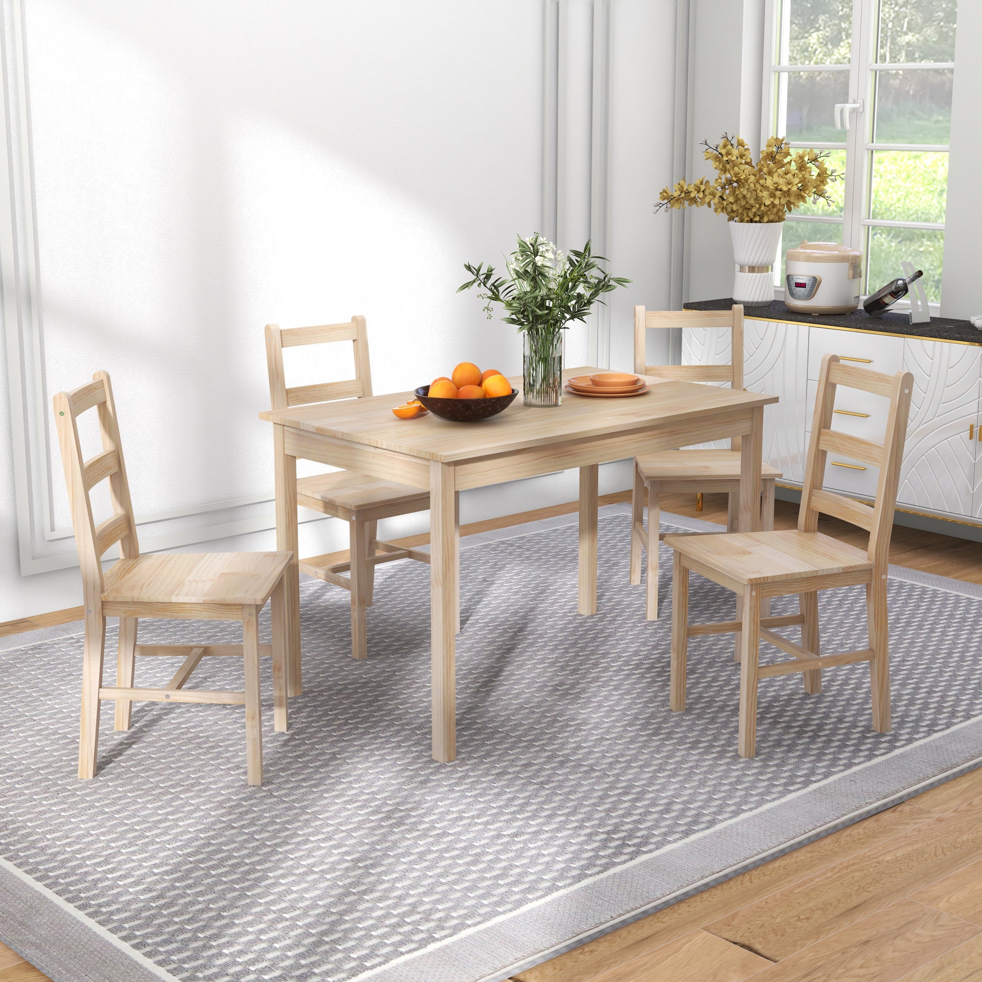 HOMCOM 5-teilige Essgruppe Esstisch mit Stühlen Sitzgruppe, Massivholz, 118 cm x 73 cm x 75 cm, Natur