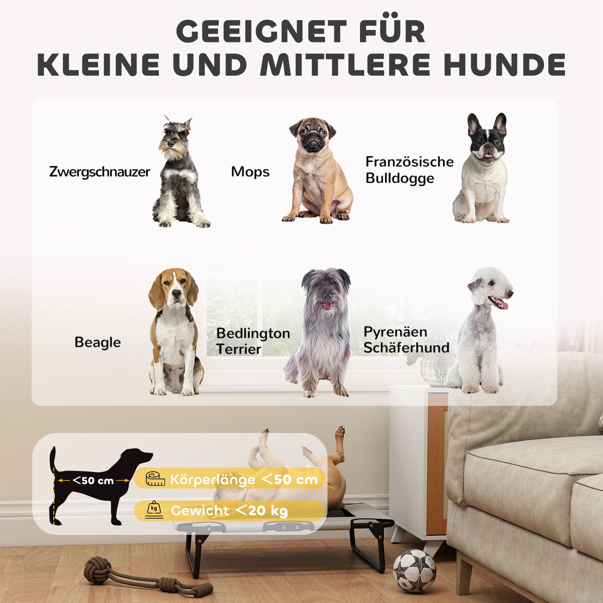 PawHut Erhöhtes Hundebett klappbar Haustierbett, Outdoor Hundeliege mit Netzdesign Hellgrau Oxford 75 x 51 x 18 cm