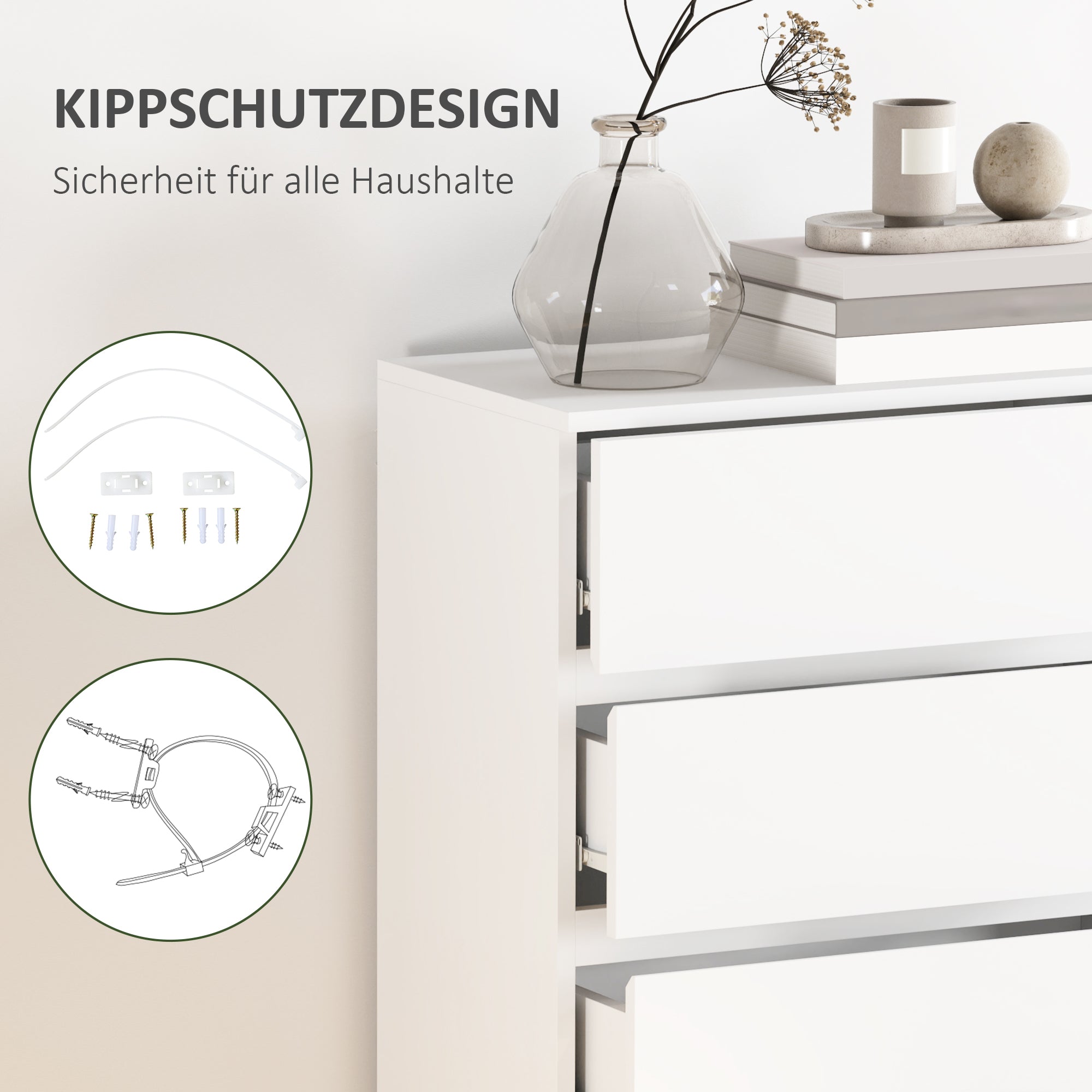 HOMCOM Kommode Sideboard Schubladenkommode, 5 Schubladen, 55 cm x 34 cm x 100 cm, Weiß