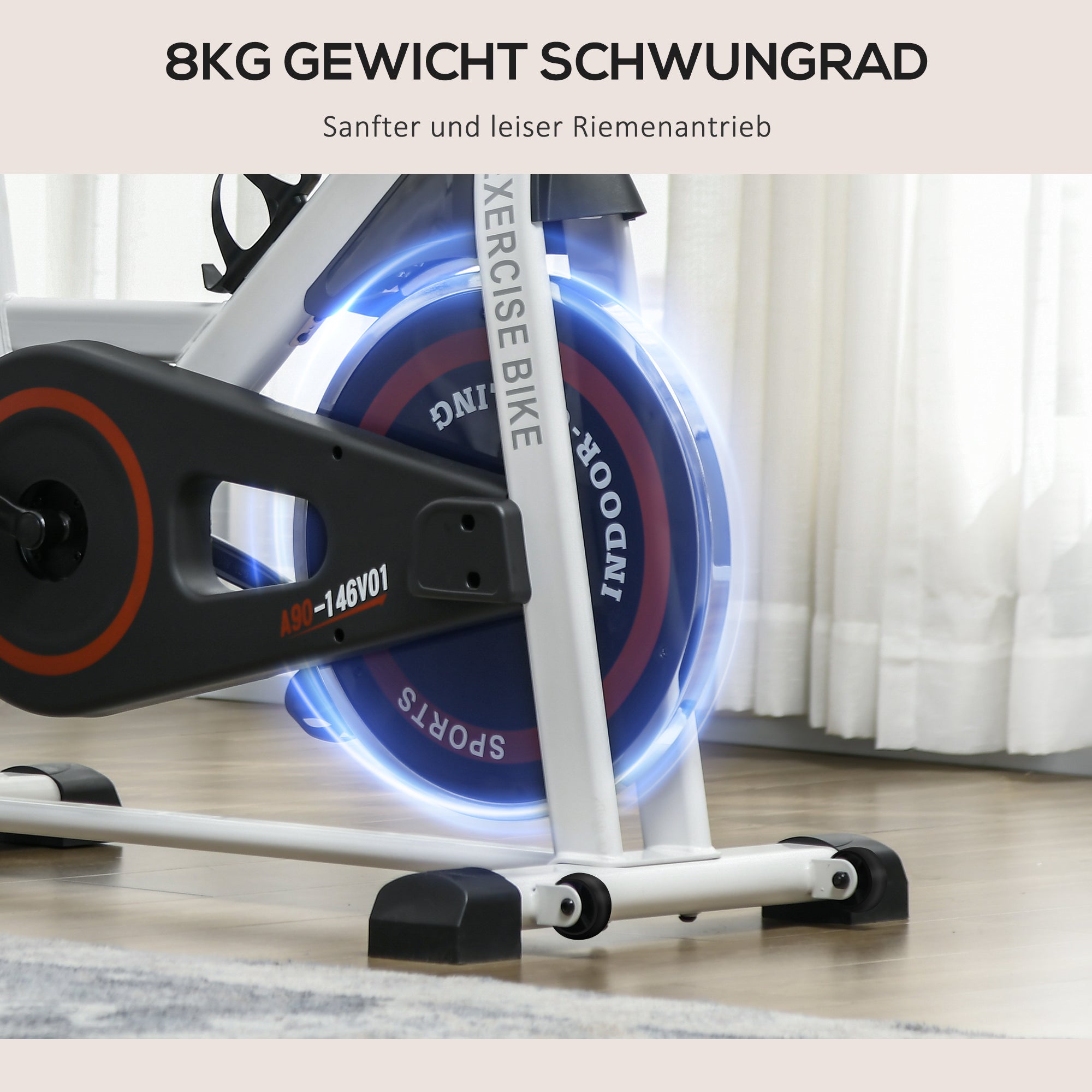 HOMCOM Ergometer, einstellbarer Widerstand, bis 120kg, Stahl, L103xB53xH100-114cm, Weiß/Schwarz