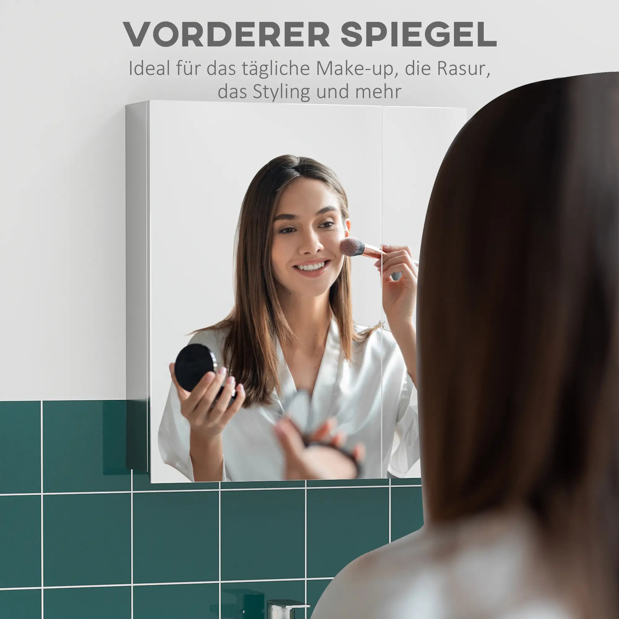 kleankin Spiegelschrank, Badschrank, 2 Spiegeltüren, 3 Innenböden, Edelstahl, Farbe: Silber, 54 x 13 x 60 cm