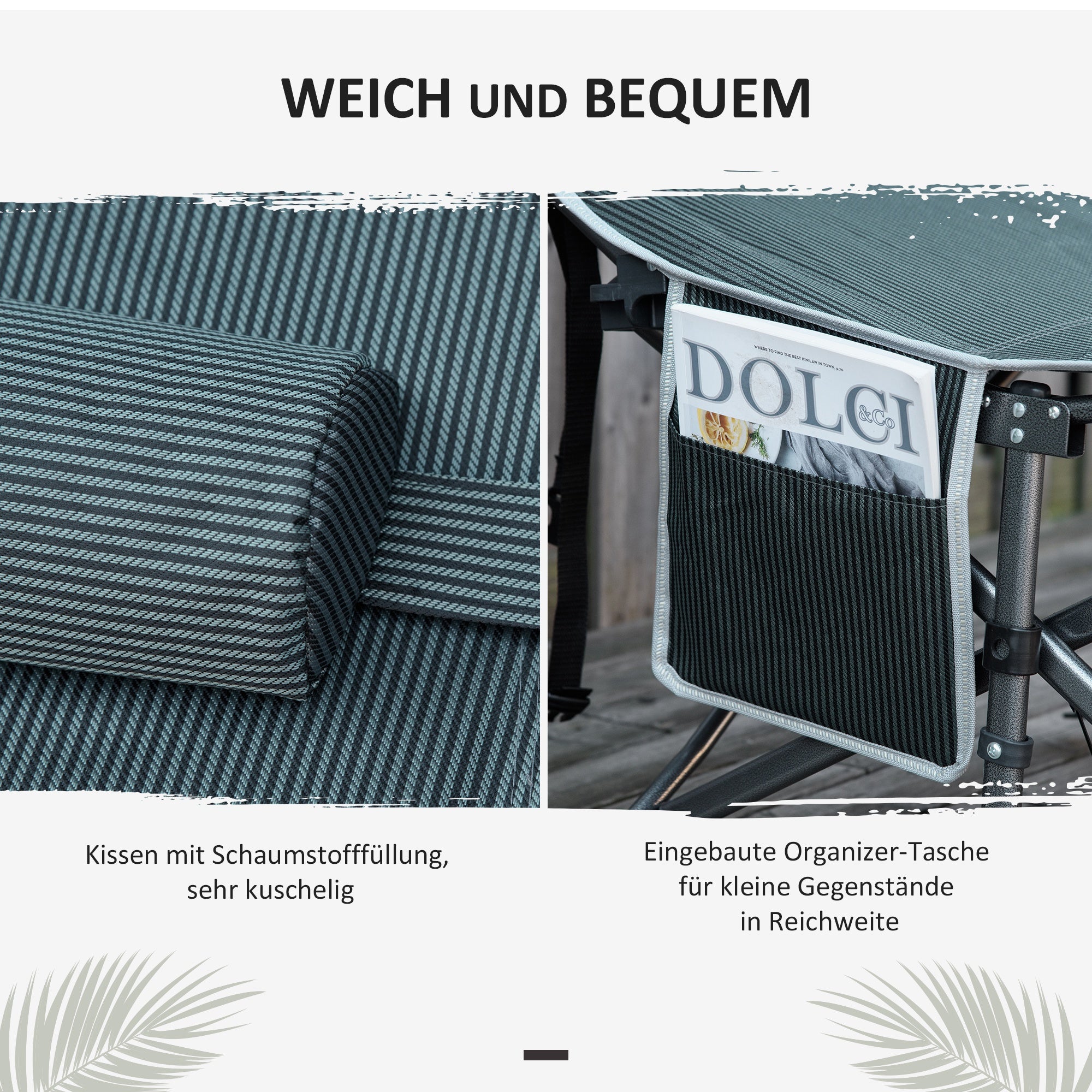 Outsunny Campingbett, klappbares Feldbett mit Kopfkissen, 188 x 64,5 x 53 cm, Grau