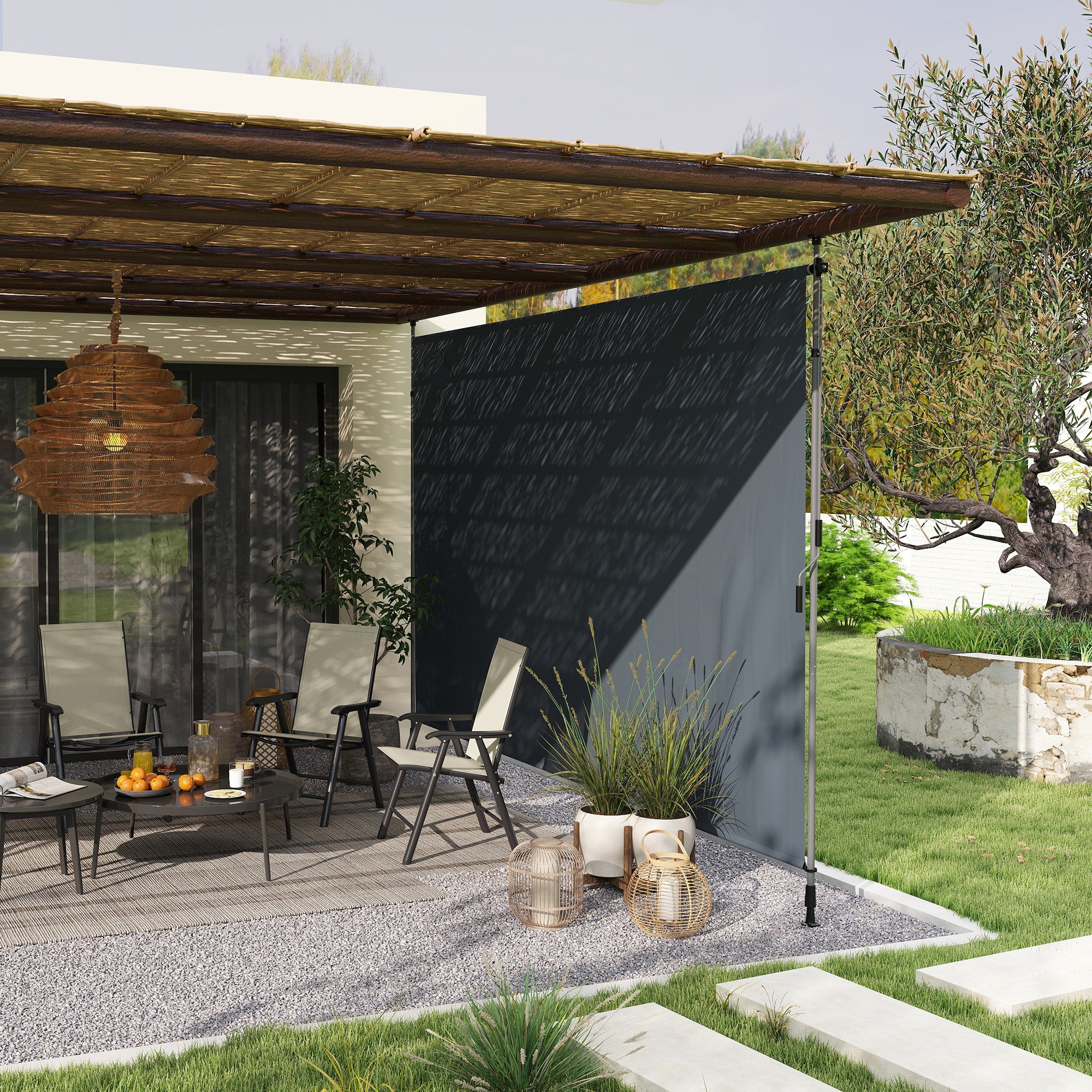 Outsunny Klemmmarkise mit Handkurbel höhenverstellbar Gelenkarmmarkise Markise ohne Bohren 400 cm breit Dunkelgrau