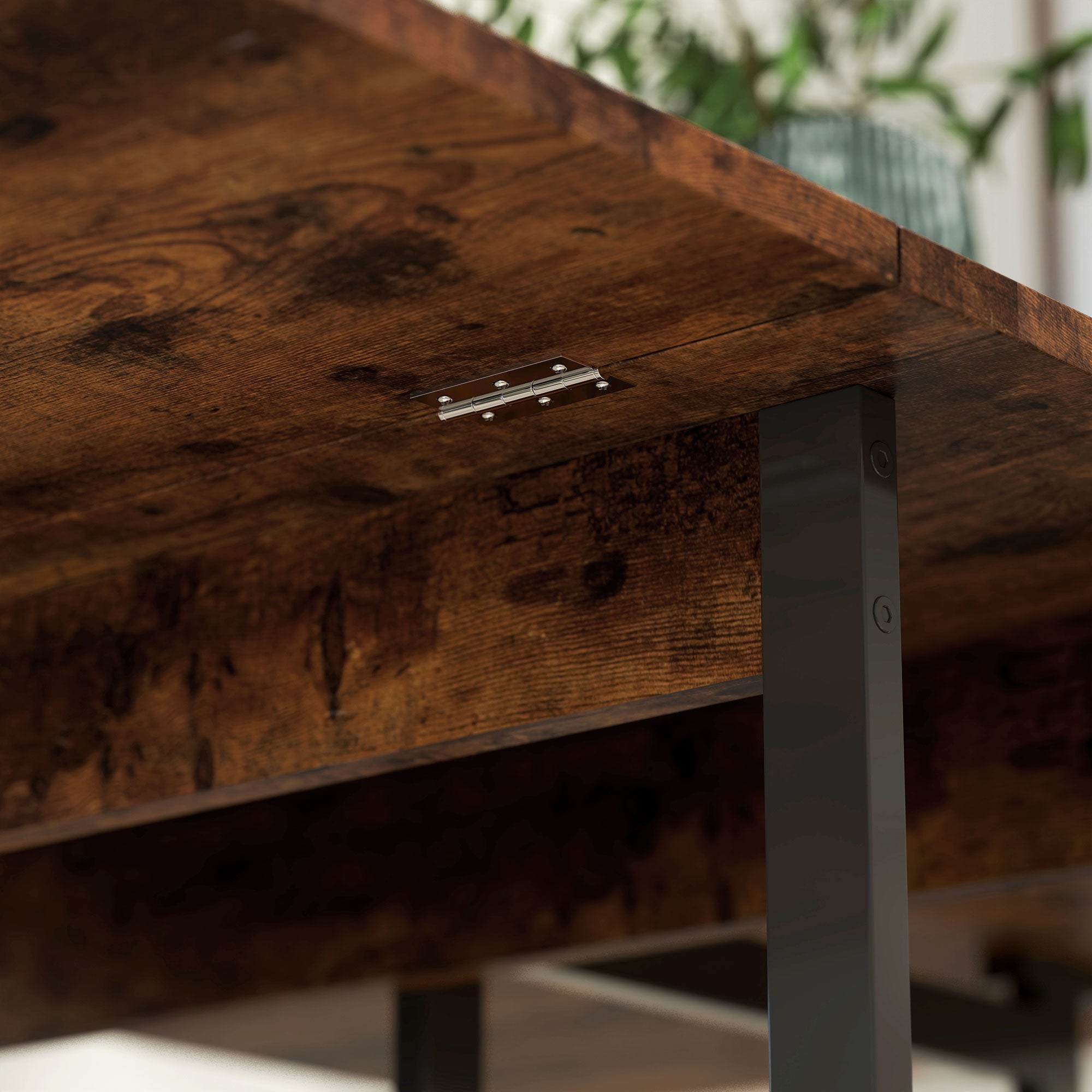 HOMCOM Klappbarer Esstisch im Industriedesign, für bis zu 4 Personen, offene Regale, flexibel, Metall, Spanplatte, Braun