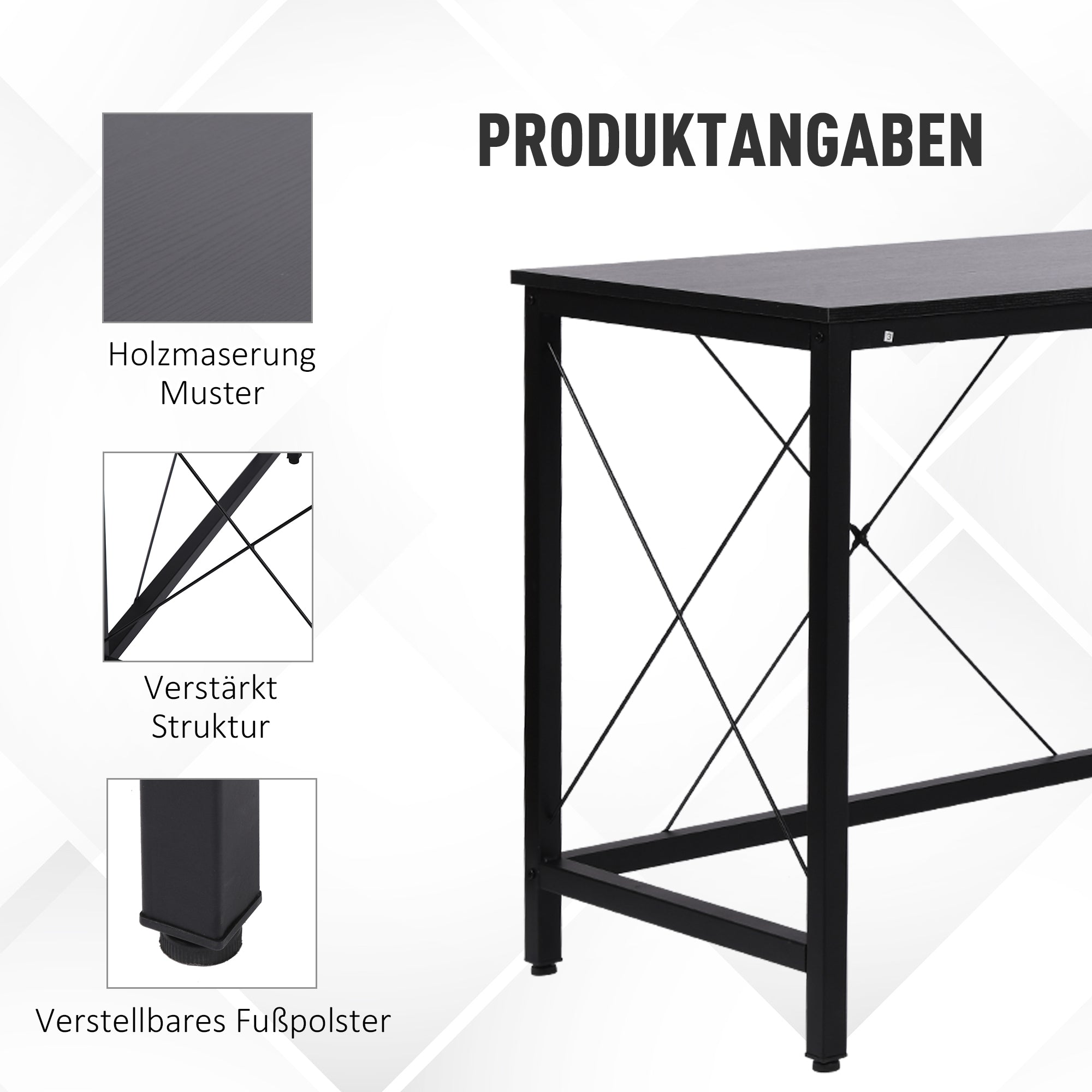 HOMCOM Computertisch Schreibtisch L-Form Eckschreibtisch Winkelschreibtisch MDF Schwarz 150 x 150 x 76 cm