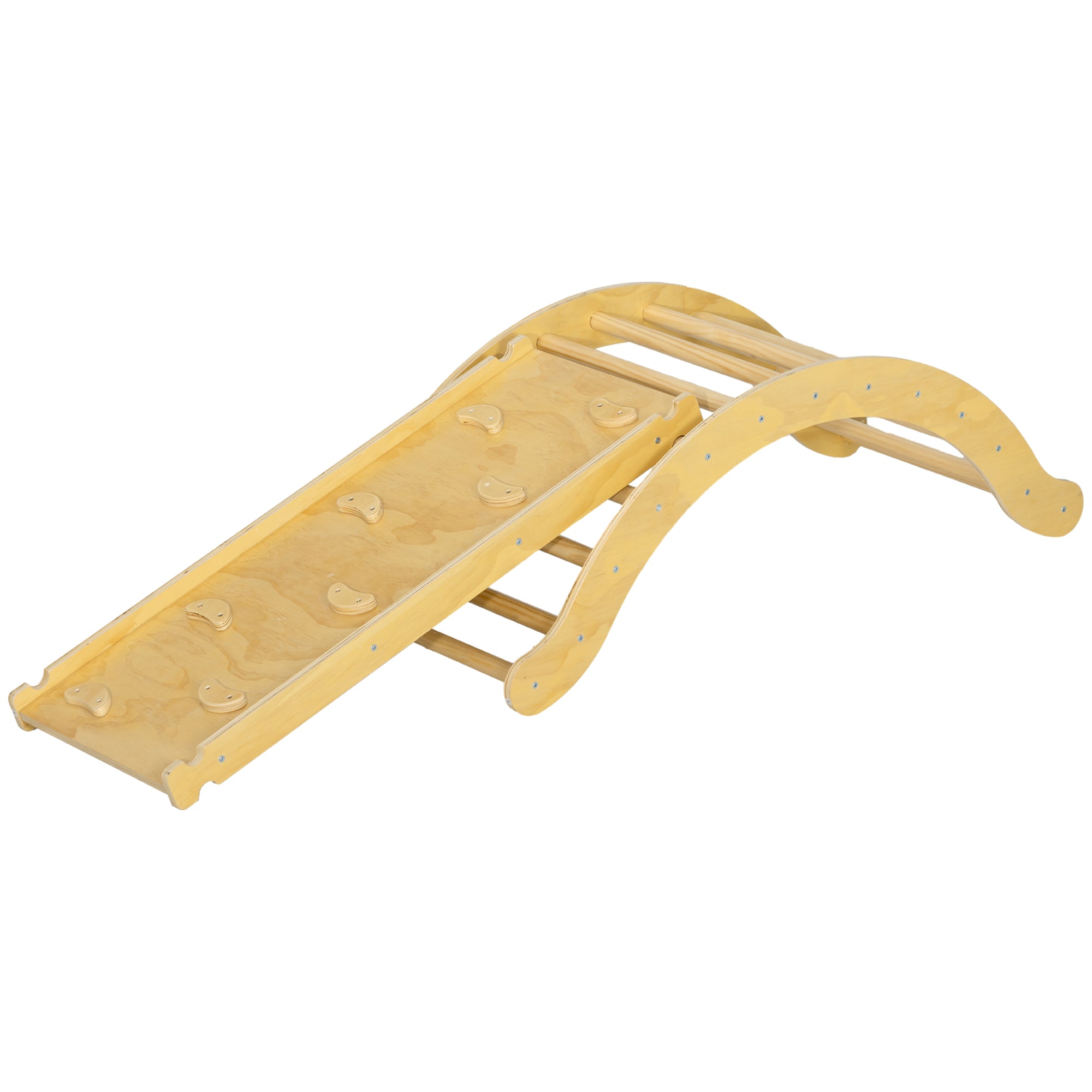 AIYAPLAY Kinder-Kletterset, 4-in-1-Design mit Bogenbrücke, Schaukelwippe, Kissen, Rutschrampe, für den Innenbereich, Holz