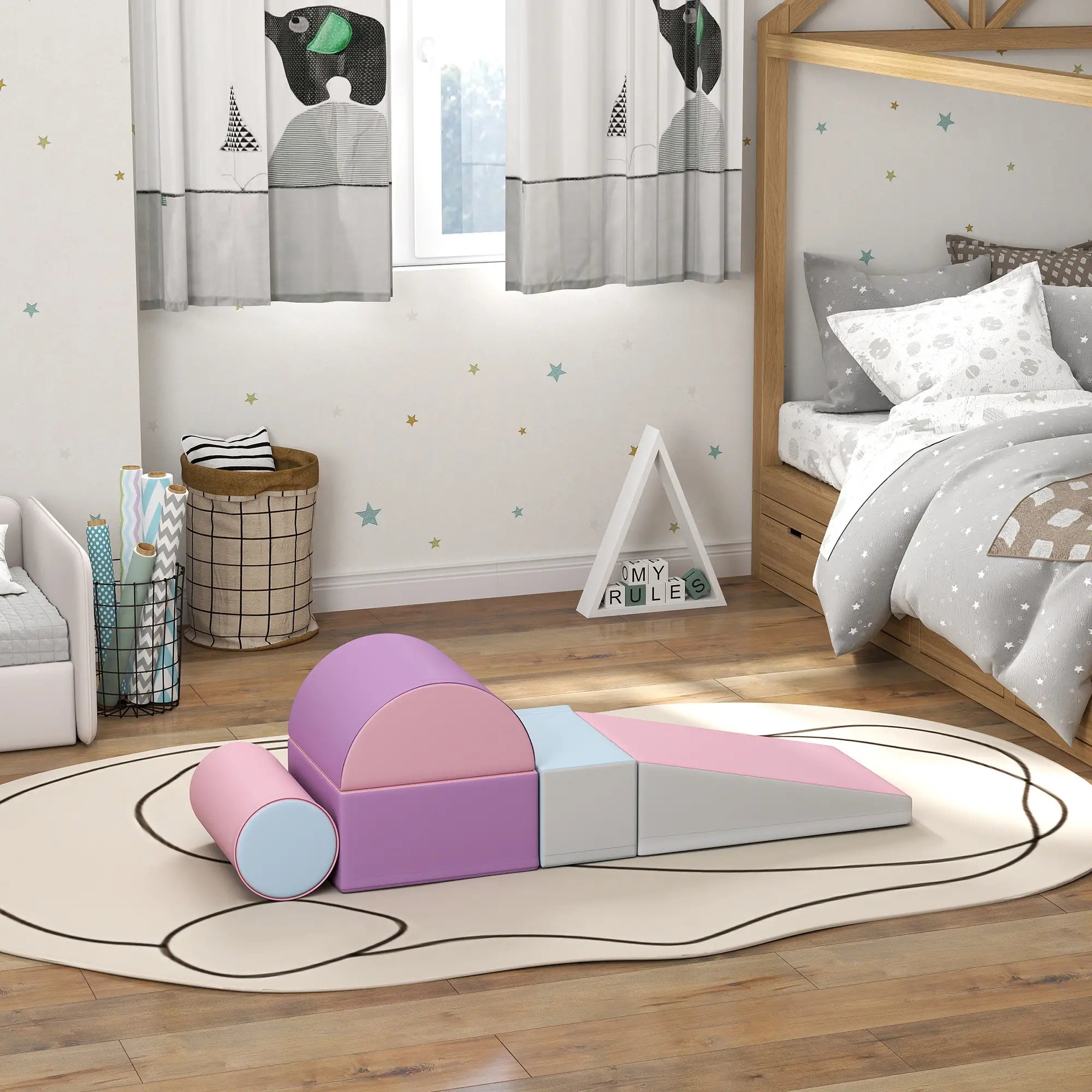 HOMCOM Softbausteine, 5er-Set Schaumstoff-Bausteine für Kinder im Alter von 1-3 Jahren, Kunstleder, Mehrfarbig