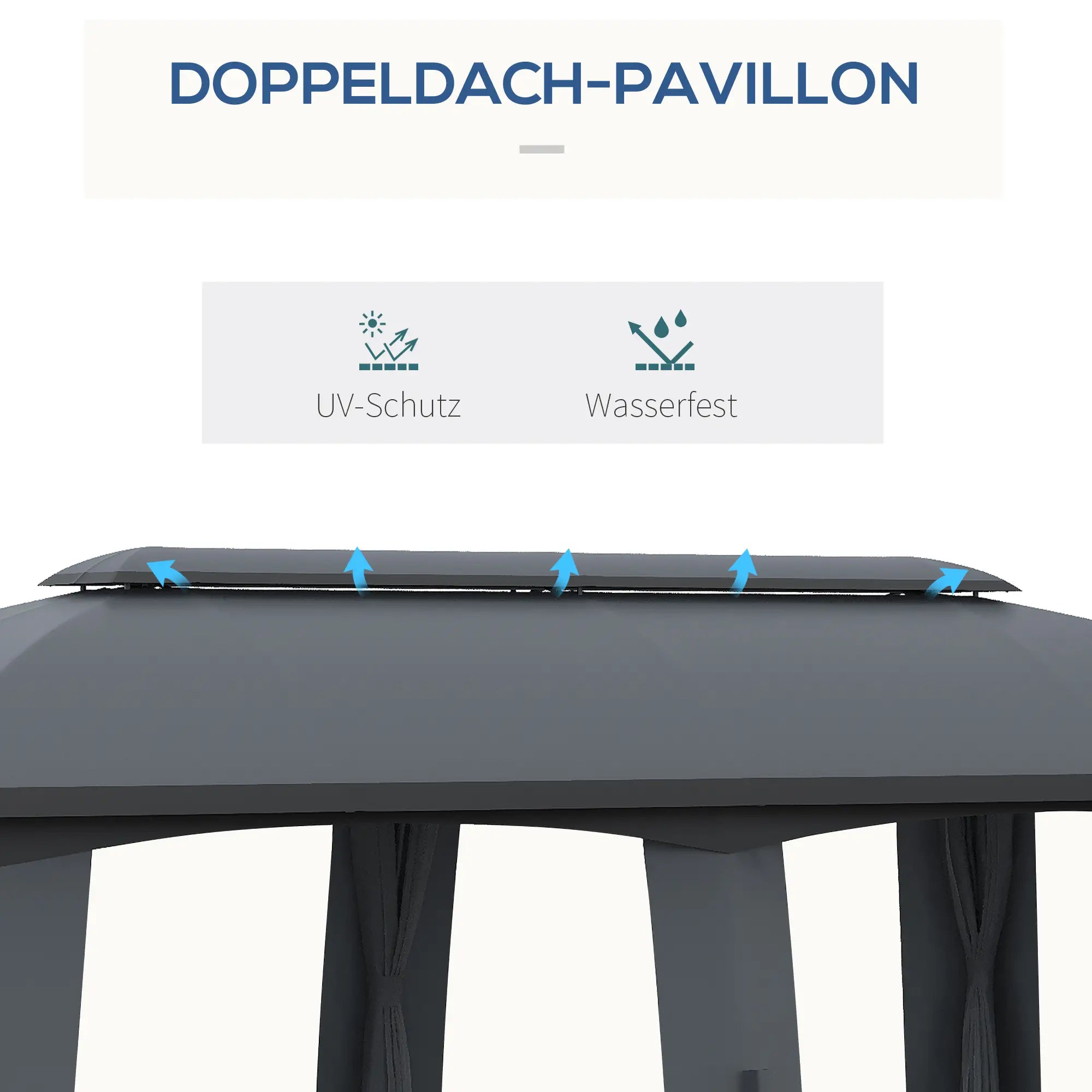 Outsunny Pavillon, Partyzelt, mit Fliegennetzen, Winddach, bis 15 Personen, dunkelgrau, 3 x 6 x 3 m