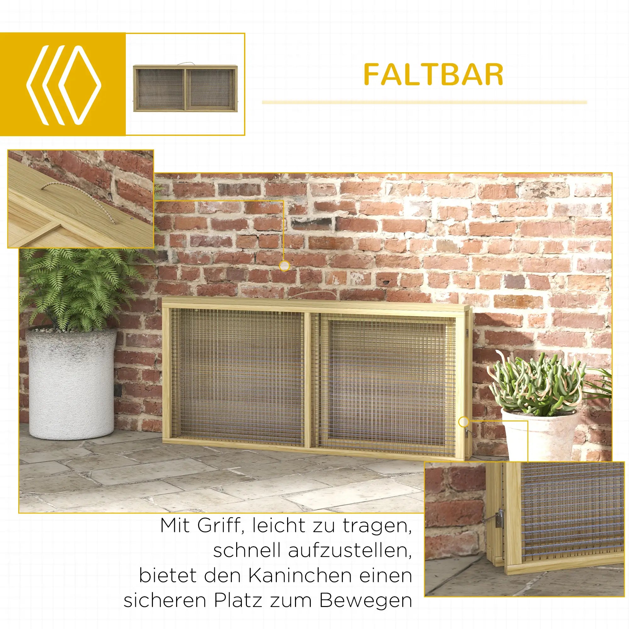 PawHut Kleintierstall Freilaufgehege faltbar mit Türen Tannenholz