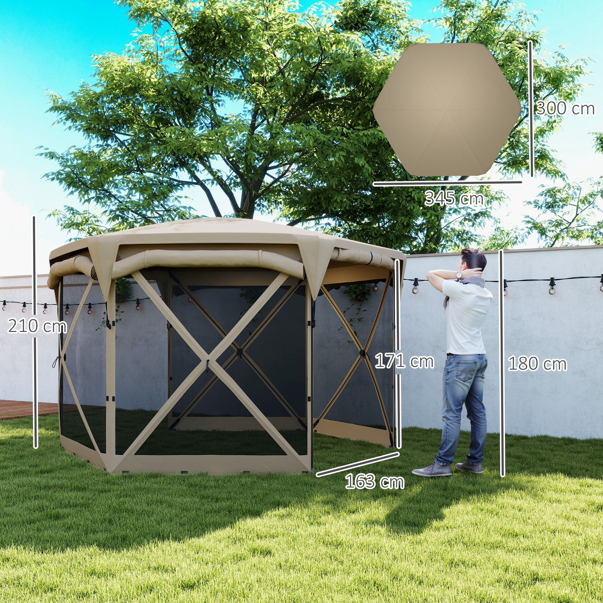 Outsunny 3 x 3,5 Pop-up-Gartenzelt mit UPF30+ Schutz, Netzwände, Tragetasche, für Gartenpartys, Camping, Khaki