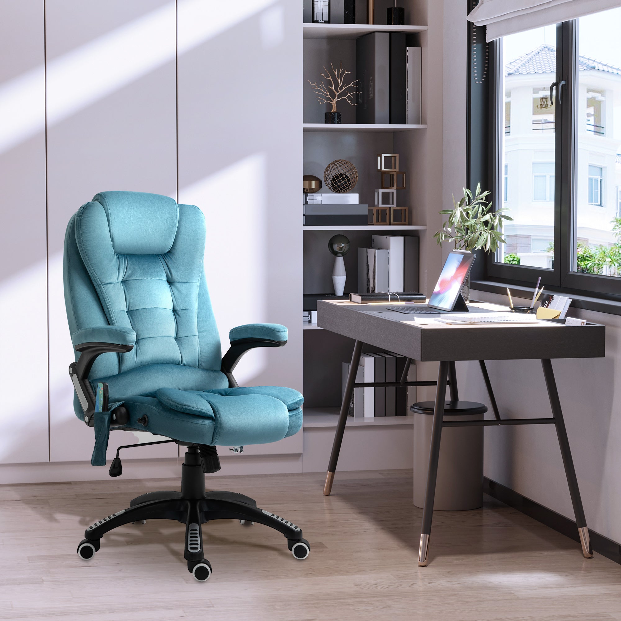 Vinsetto Bürostuhl Massagesessel mit Wärmefunktion Chefsessel mit Massagefunktion höhenverstellbarer ergonomischer Gamingstuhl massage Blau 68 x 72 x 110–120 cm